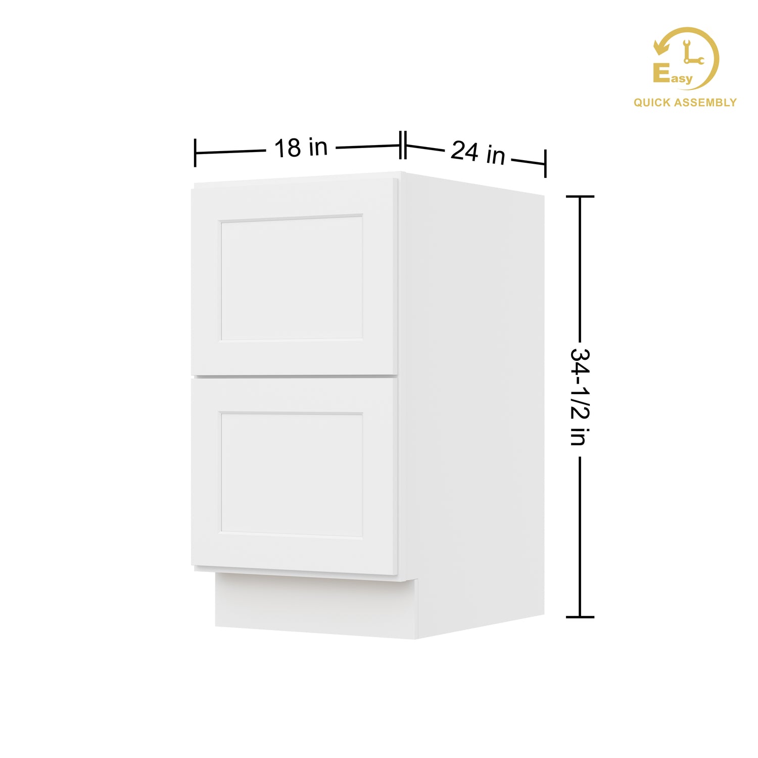 2DB18 Shaker White Two Drawer Base Cabinet