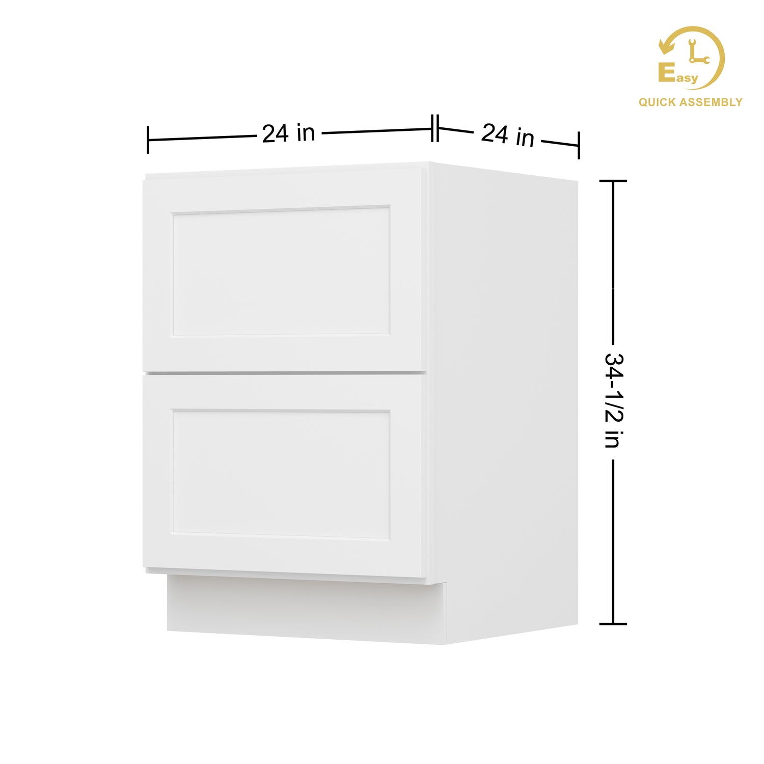 2DB24 Shaker White Two Drawer Base Cabinet