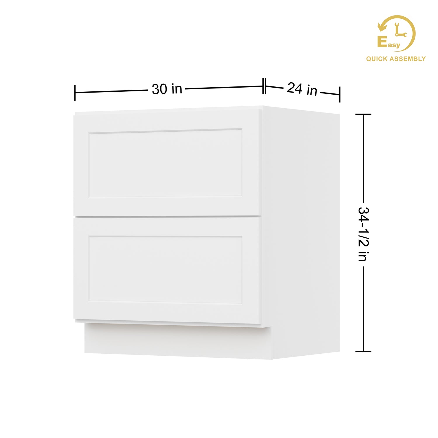 2DB30 Shaker White Two Drawer Base Cabinet