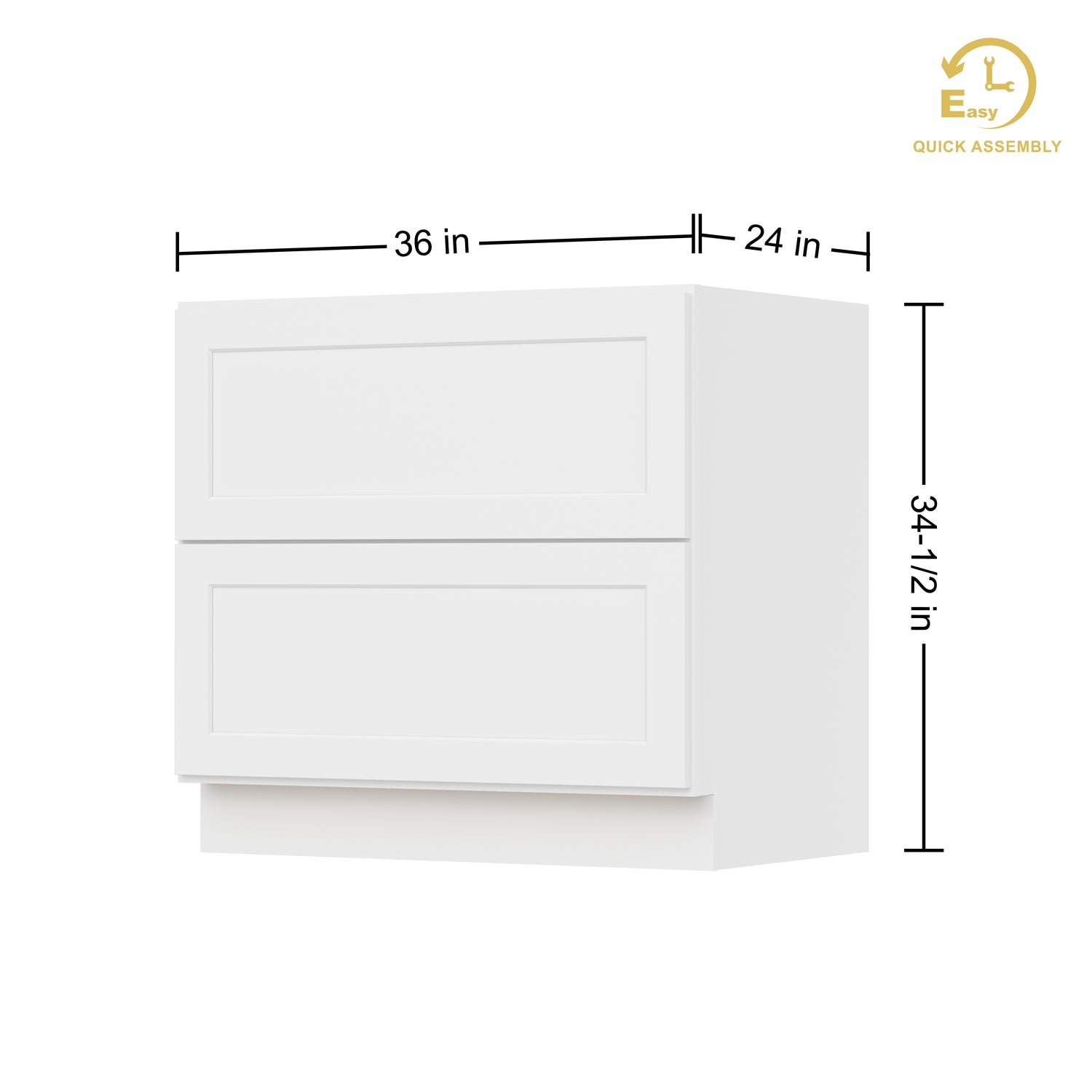 2DB36 Shaker White Two Drawer Base Cabinet