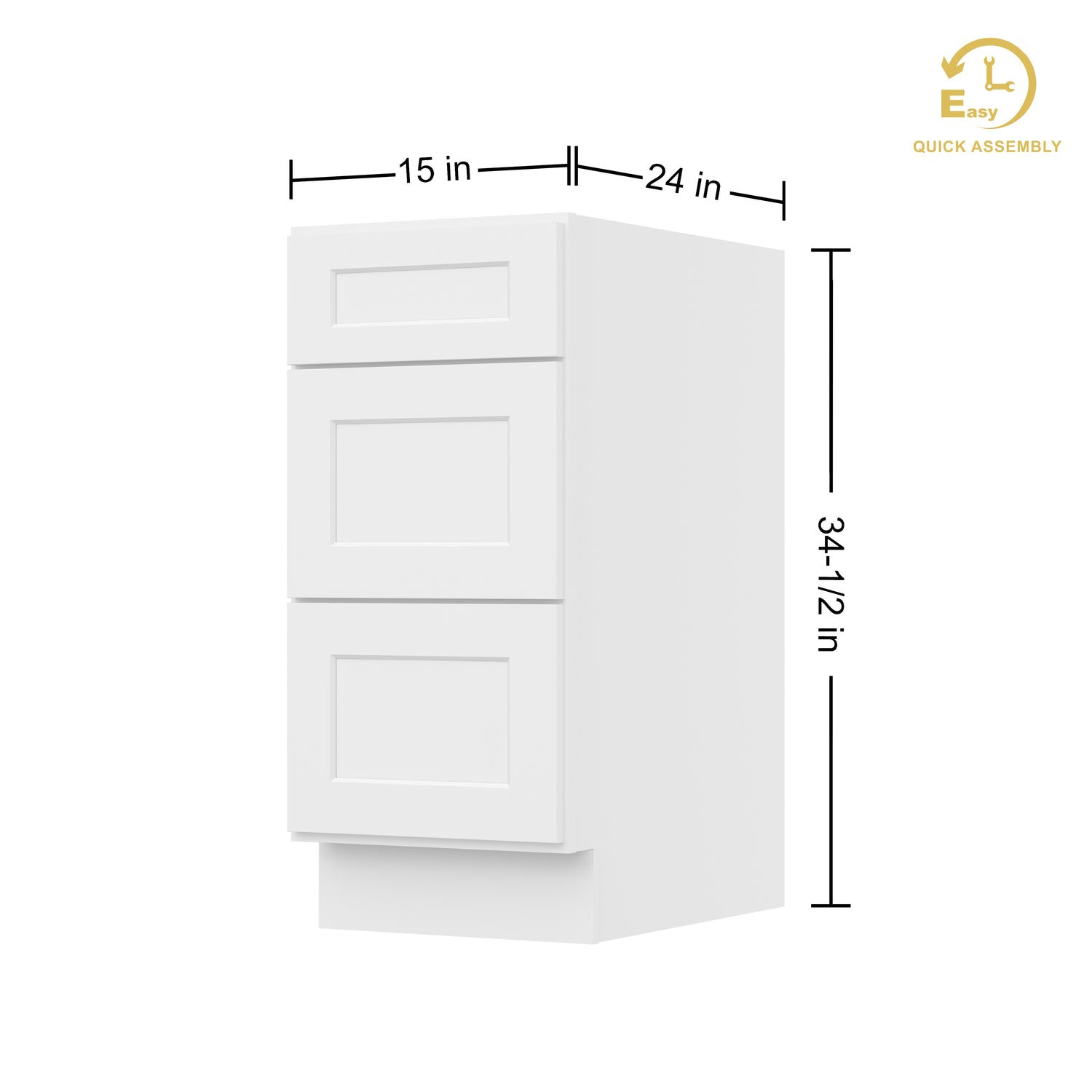3DB15 Shaker White Three Drawer Base Cabinet