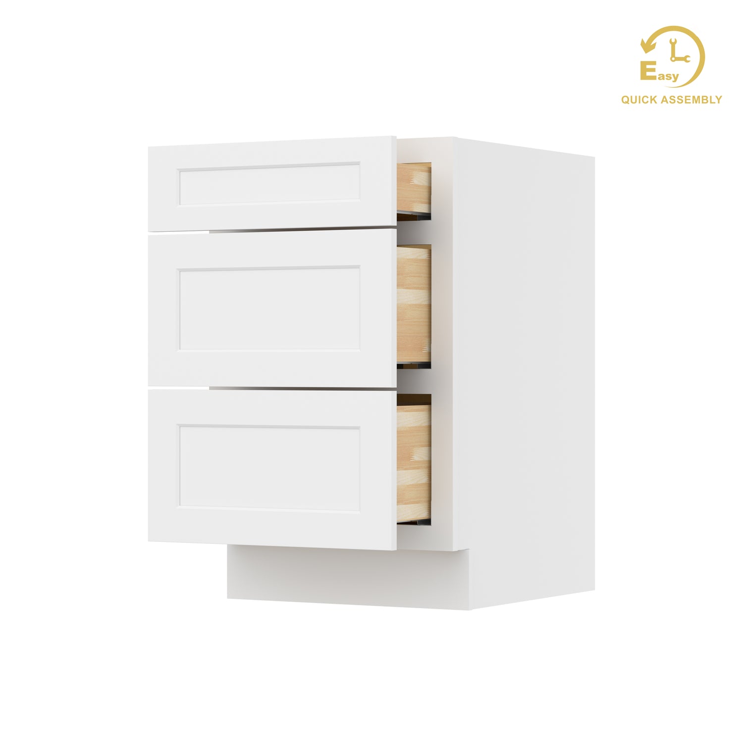 3DB21 Shaker White Three Drawer Base Cabinet