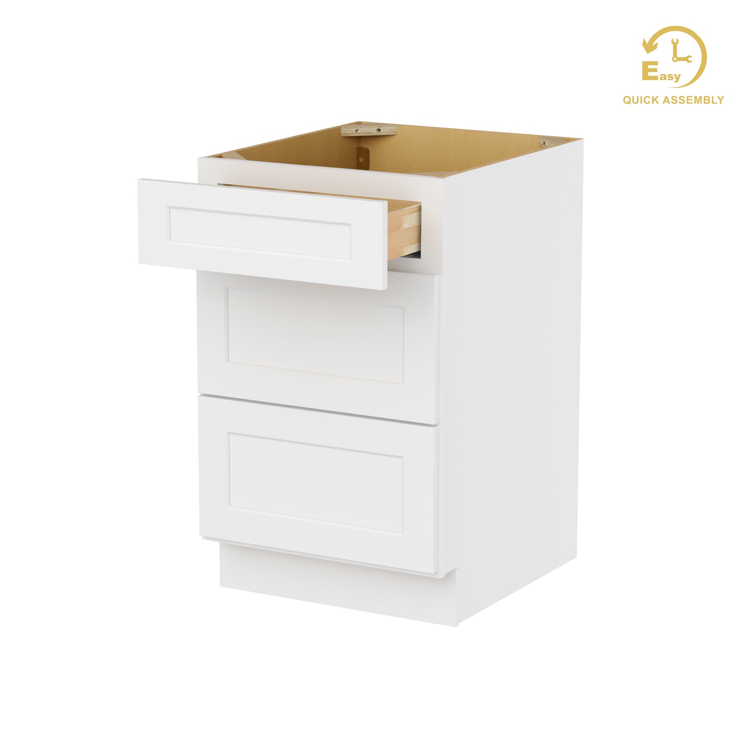 3DB21 Shaker White Three Drawer Base Cabinet