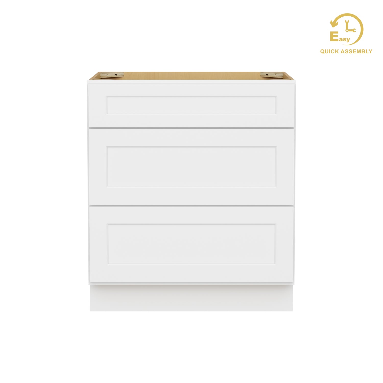 3DB30 Shaker White Three Drawer Base Cabinet