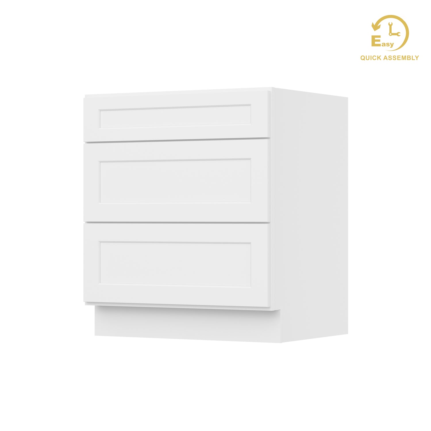 3DB30 Shaker White Three Drawer Base Cabinet