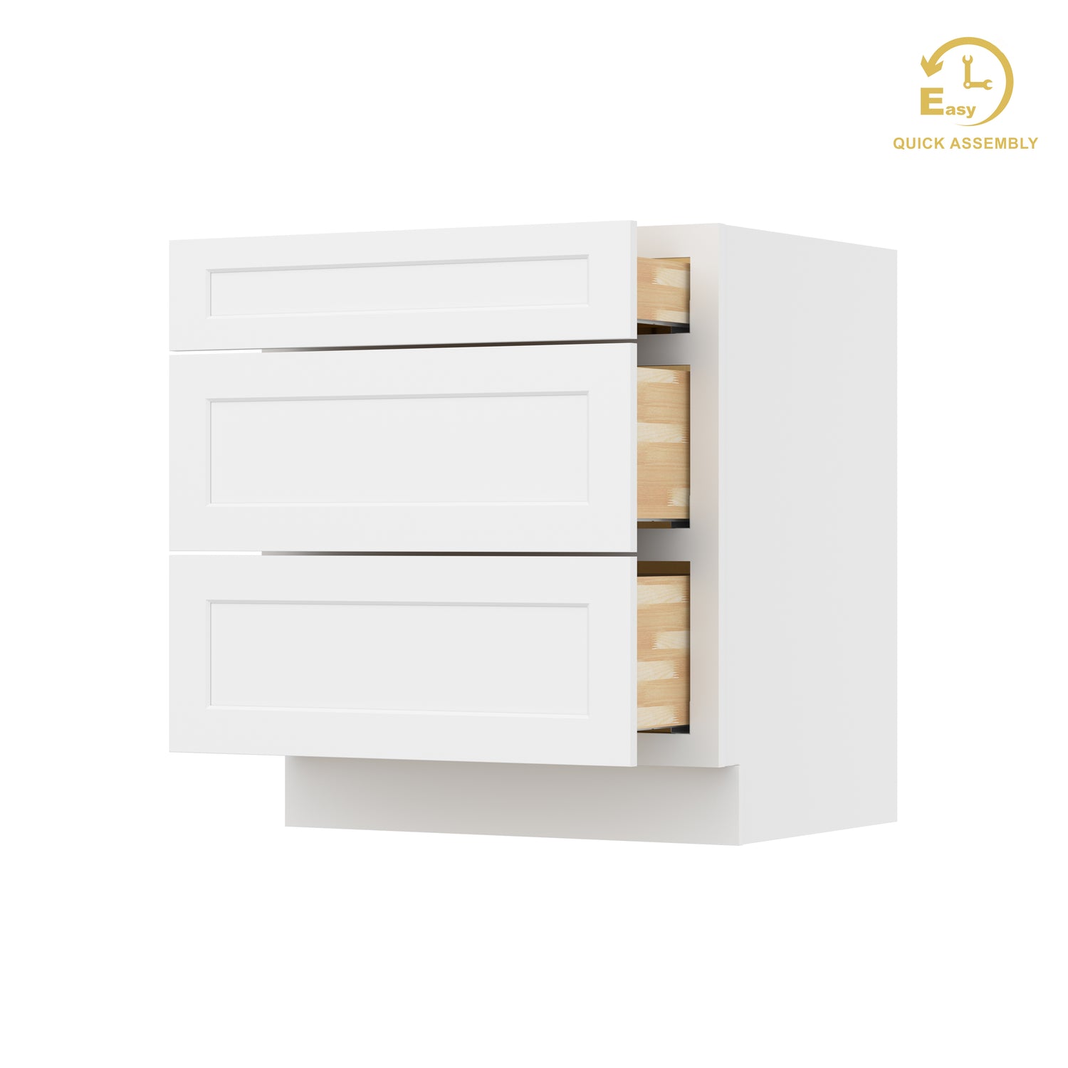 3DB30 Shaker White Three Drawer Base Cabinet