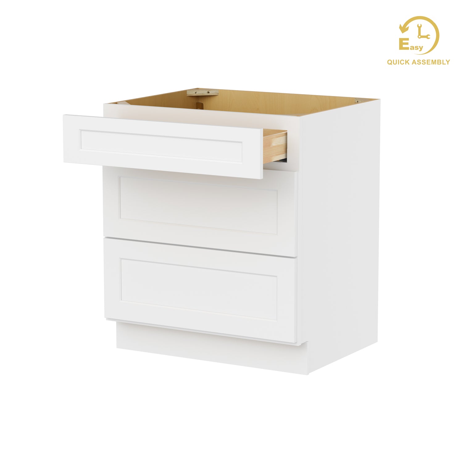 3DB30 Shaker White Three Drawer Base Cabinet