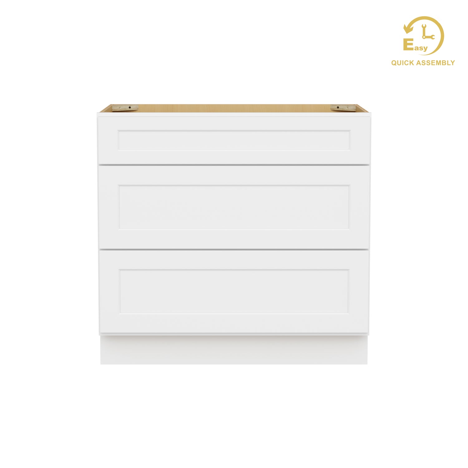 3DB36 Shaker White Three Drawer Base Cabinet