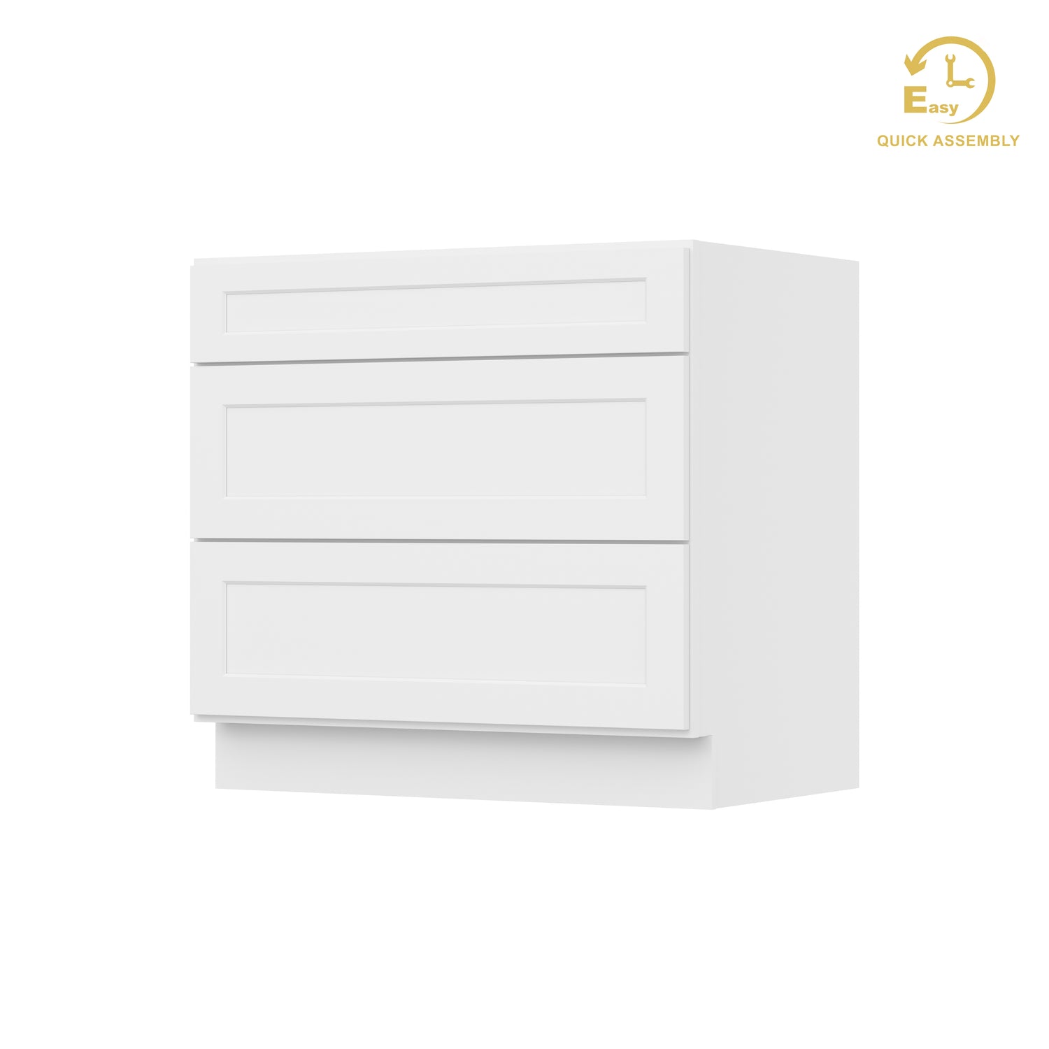3DB36 Shaker White Three Drawer Base Cabinet