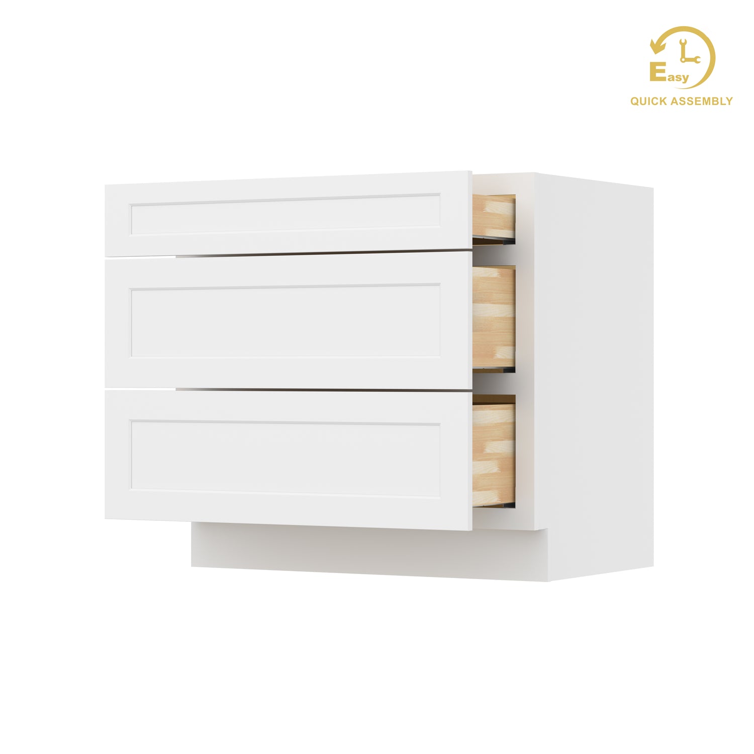 3DB36 Shaker White Three Drawer Base Cabinet