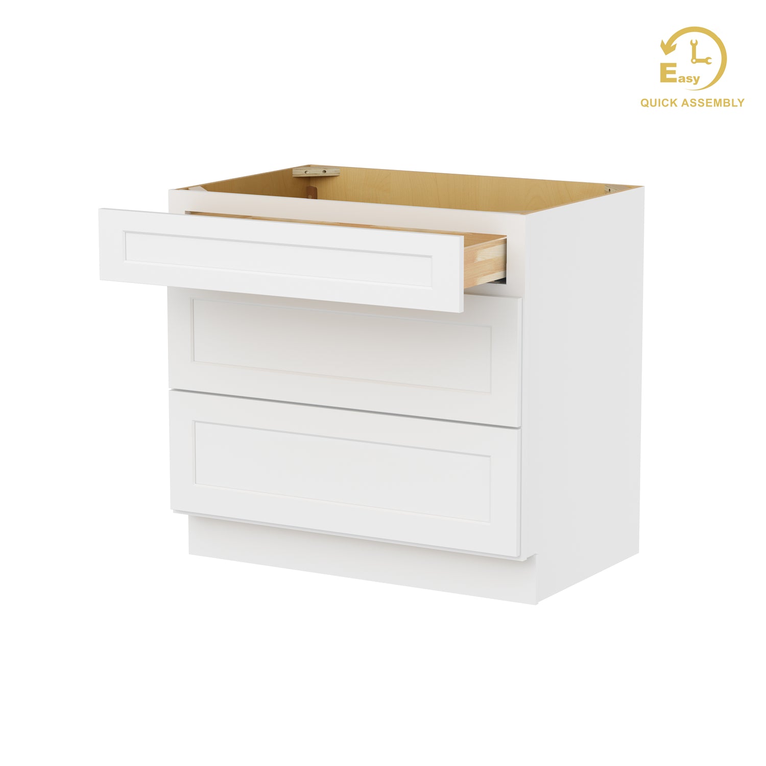 3DB36 Shaker White Three Drawer Base Cabinet