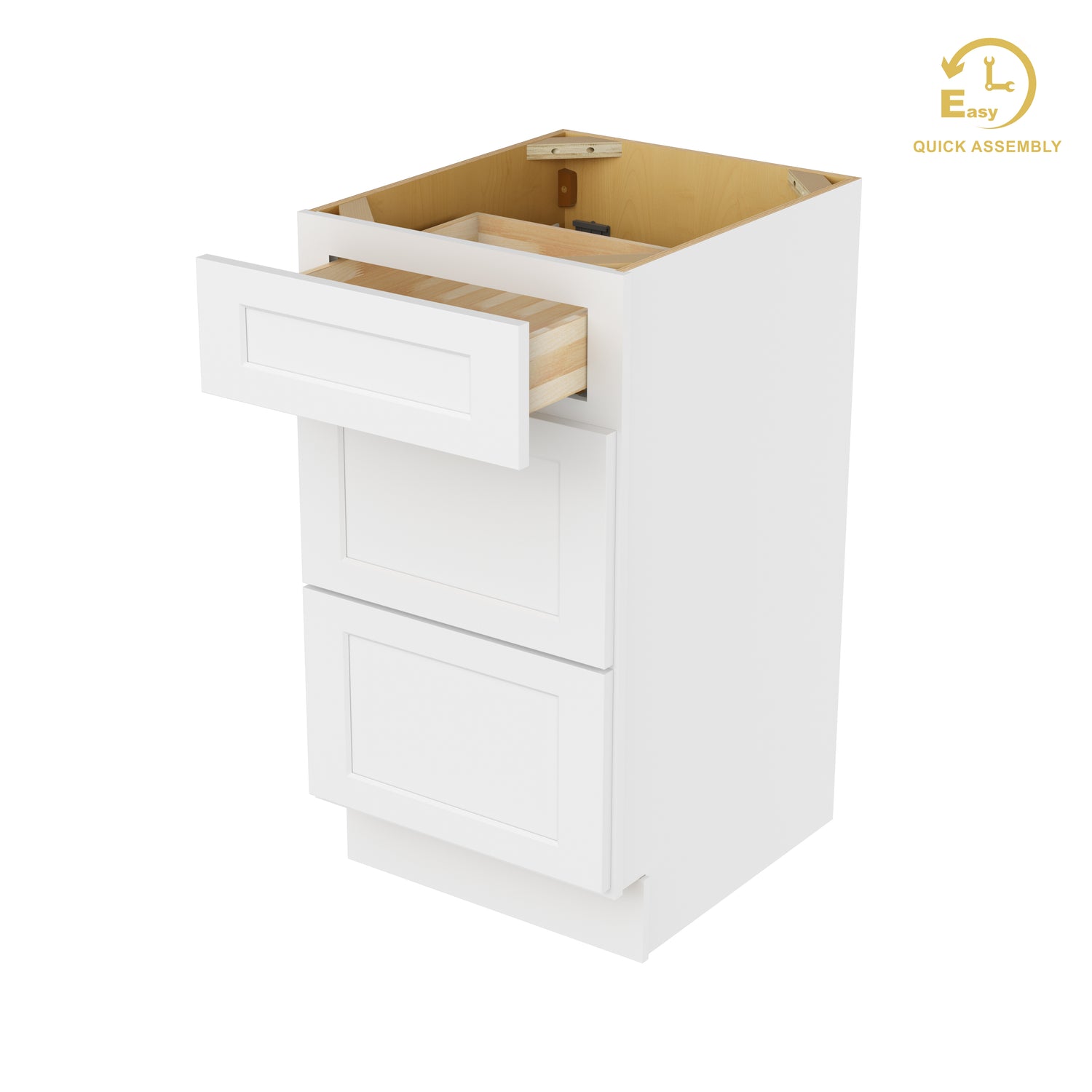 3VDB18 Shaker Antique White Three Drawer Vanity Base Cabinet