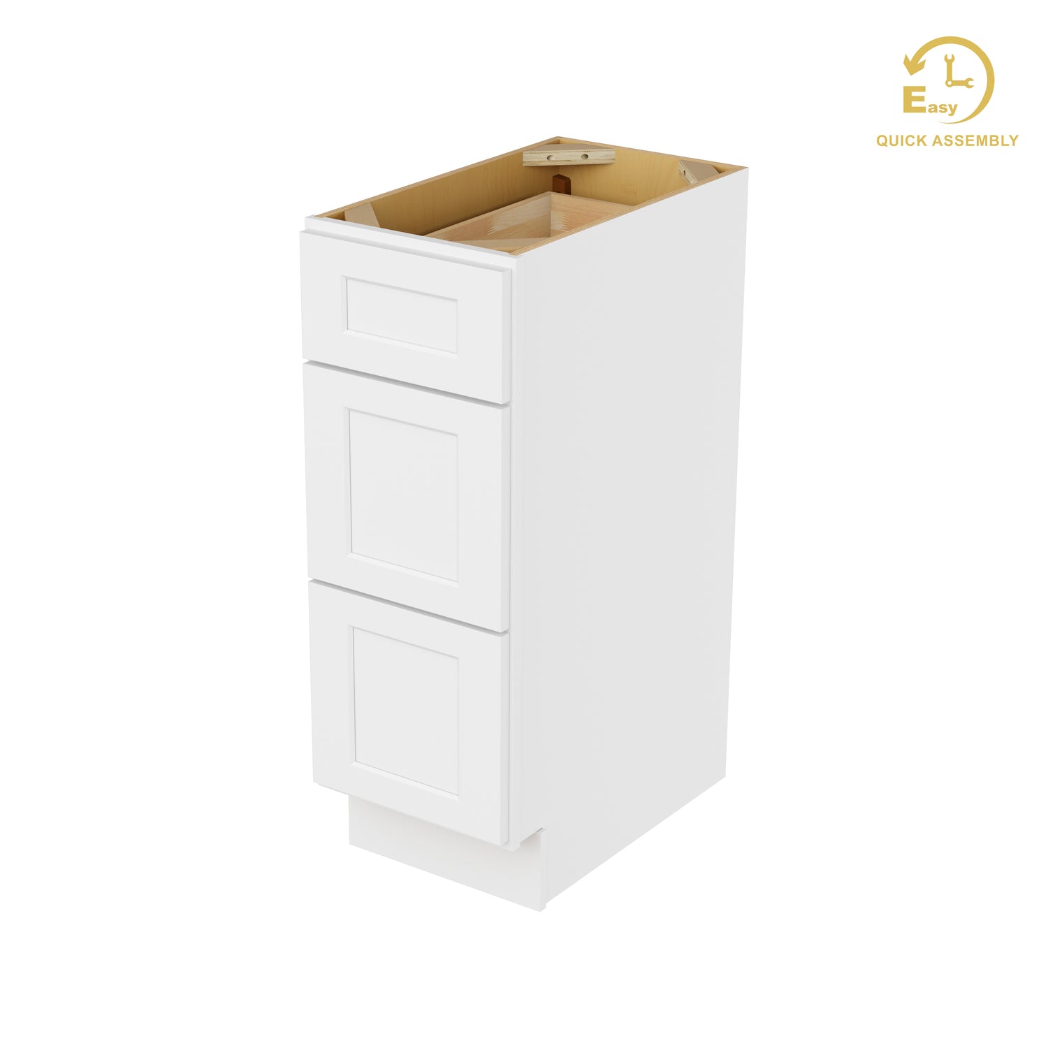 3VDB12 Shaker White Three Drawer Vanity Base Cabinet