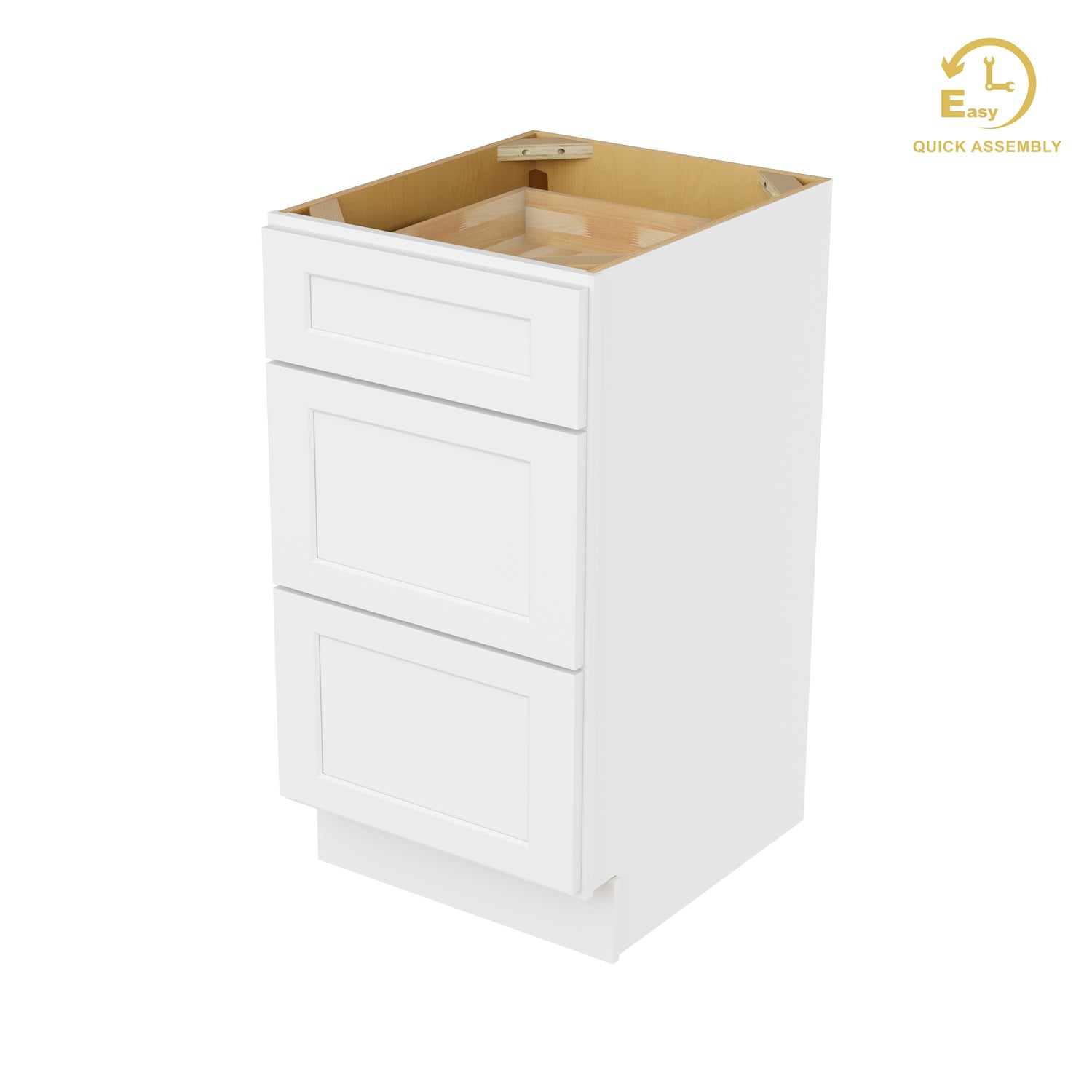 3VDB18 Shaker Antique White Three Drawer Vanity Base Cabinet
