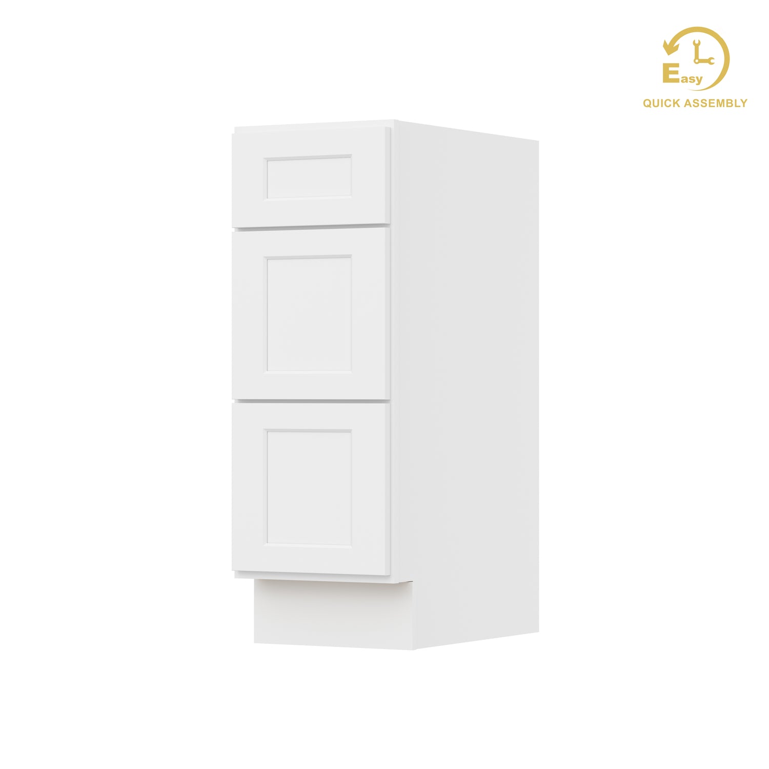 3VDB12 Shaker White Three Drawer Vanity Base Cabinet