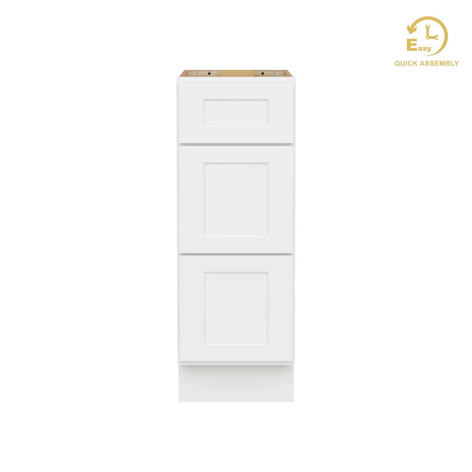 3VDB12 Shaker White Three Drawer Vanity Base Cabinet
