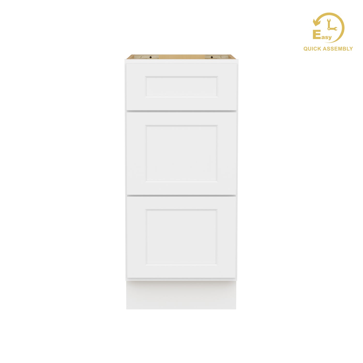 3VDB15 Shaker White Three Drawer Vanity Base Cabinet