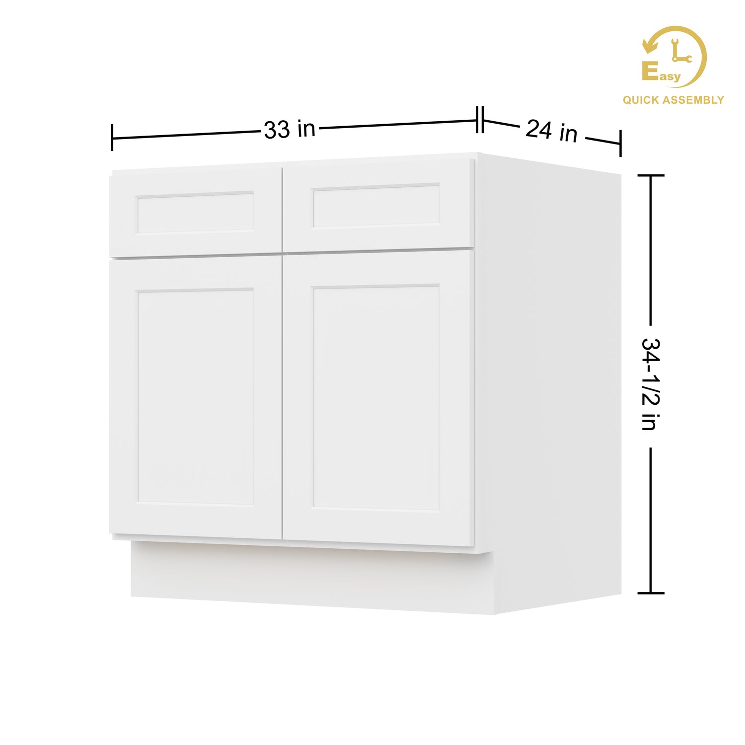 B33 Shaker White Double Door Base Cabinet