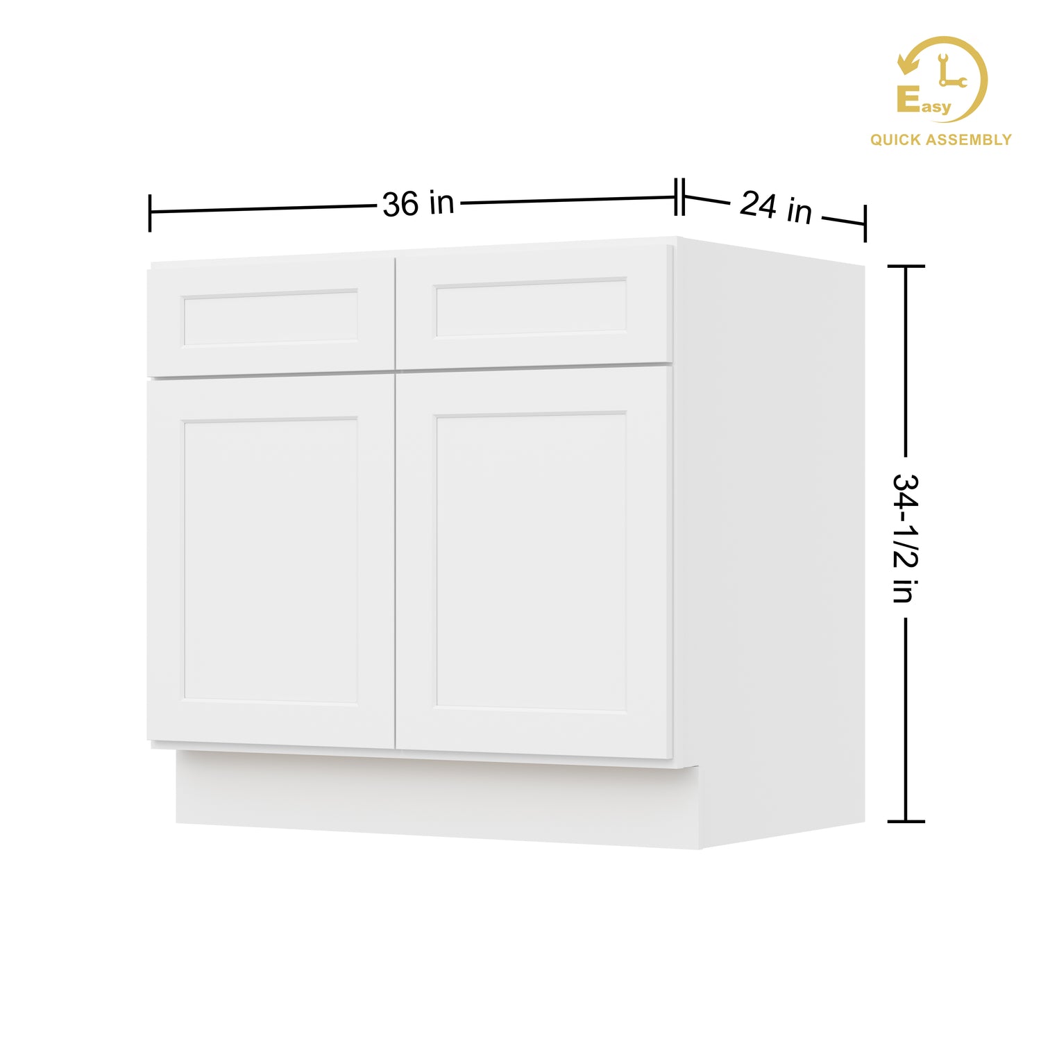 B36 Shaker White Double Door Base Cabinet