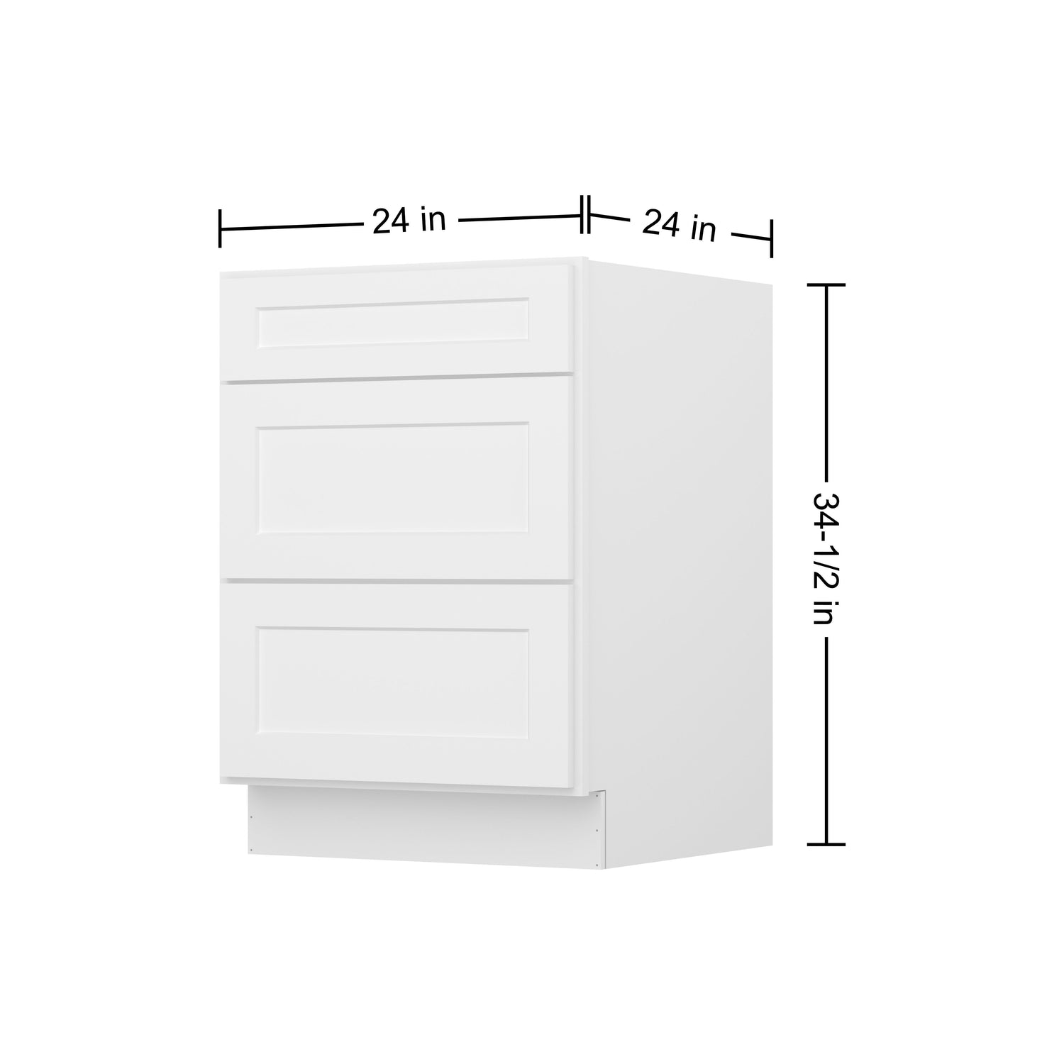 3DB24 Shaker White Three Drawer Base Cabinet