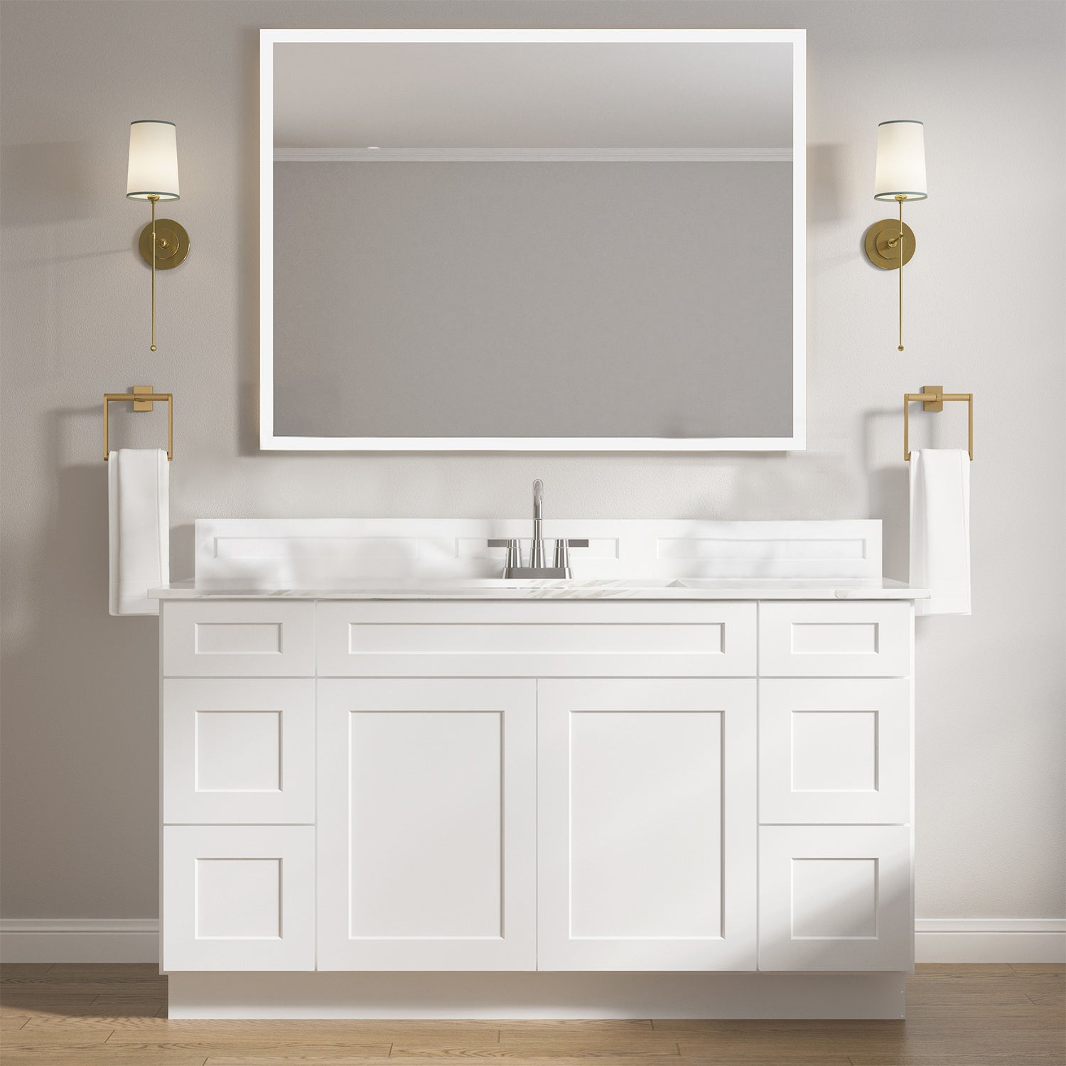 VSDB60 Shaker White Vanity Double Sink Base Cabinet