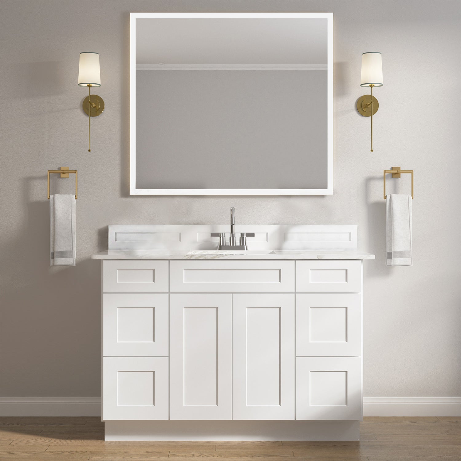 VDDB48 Shaker White Vanity Sink Drawer Base Cabinet