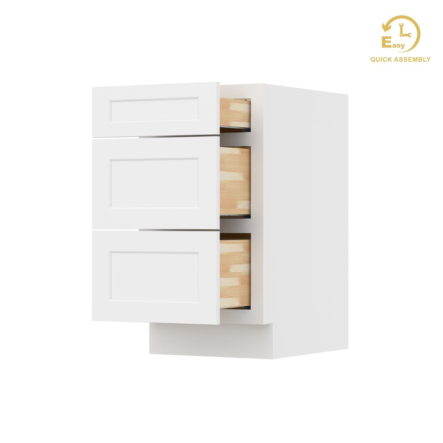 3DB18 Shaker White Three Drawer Base Cabinet