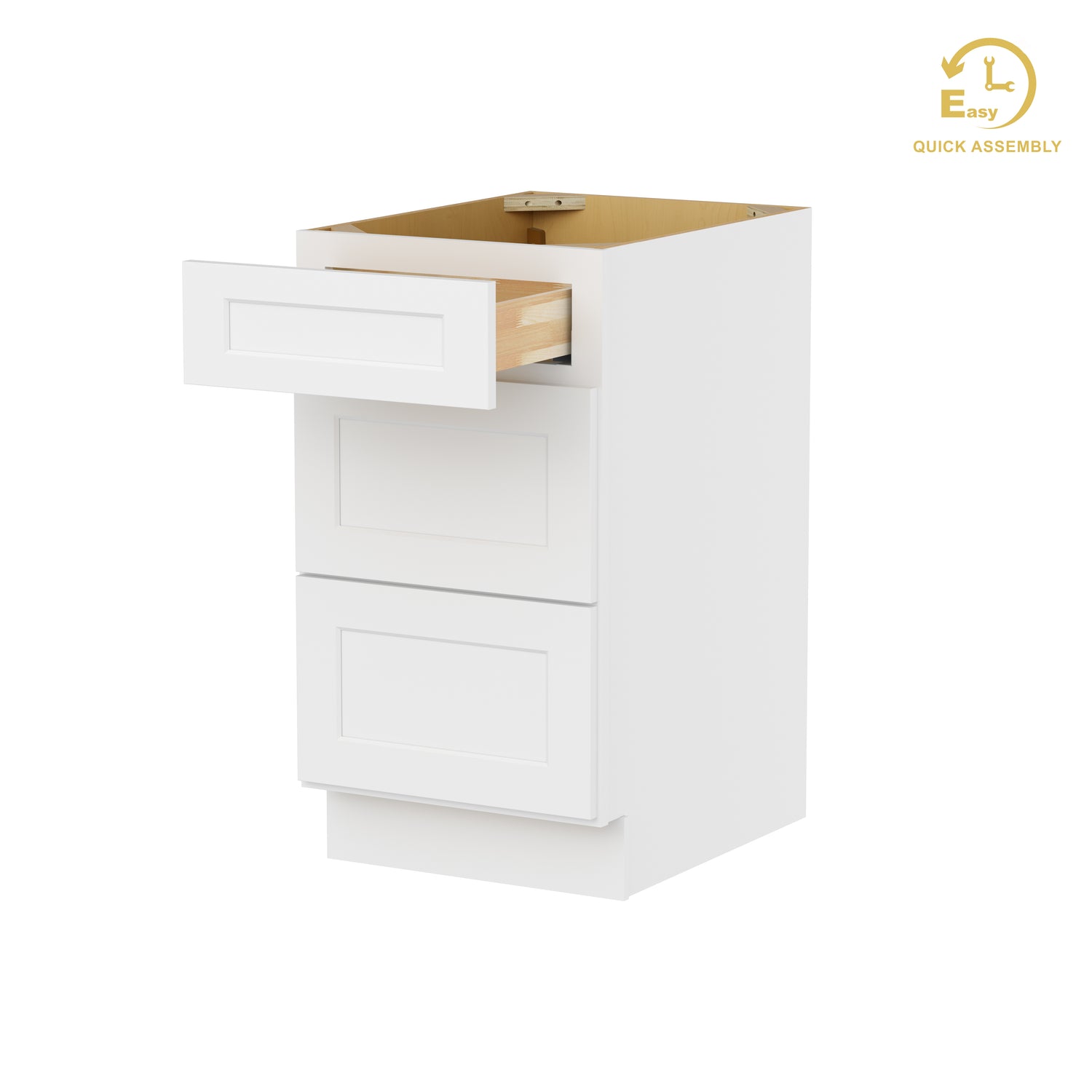 3DB18 Shaker White Three Drawer Base Cabinet