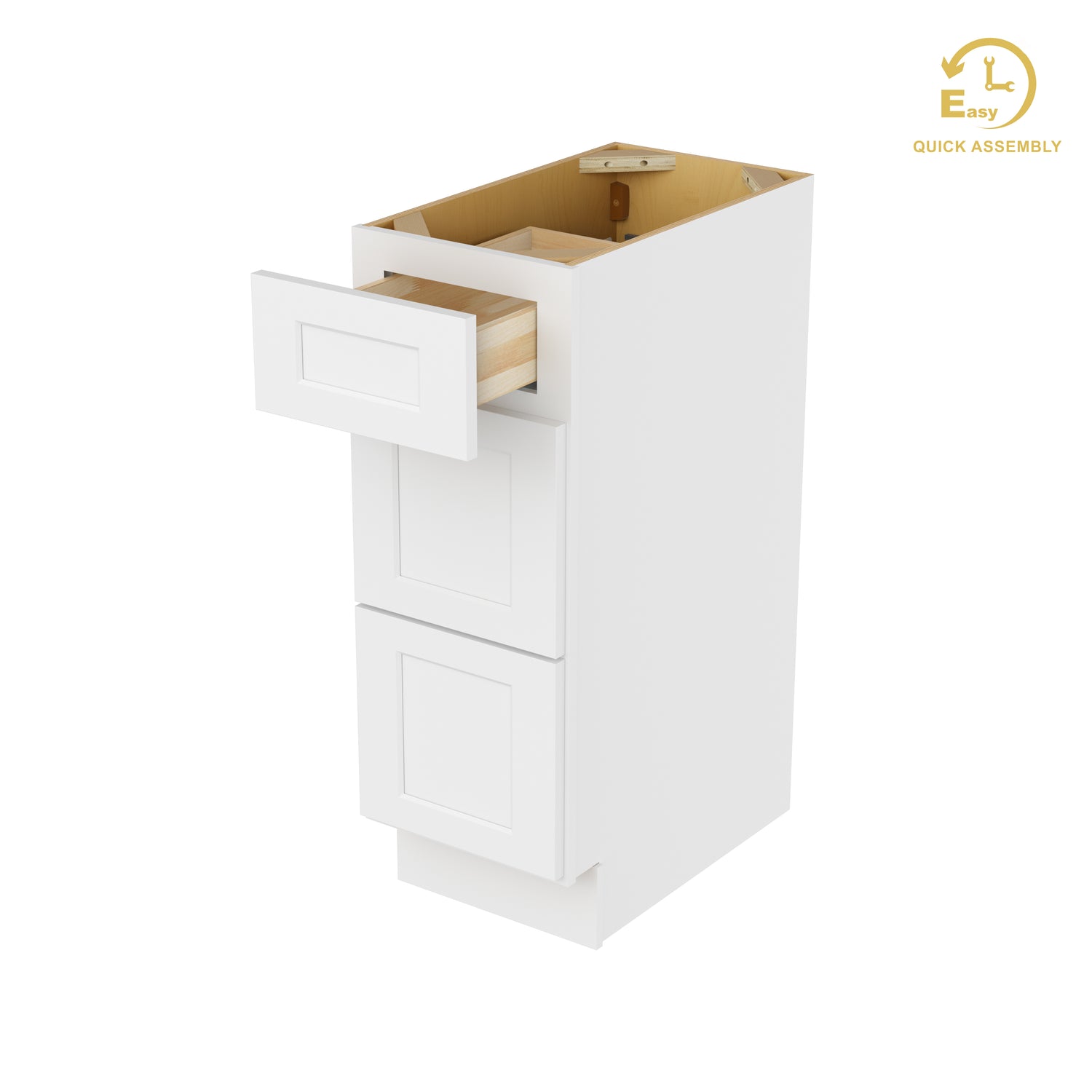 3VDB12 Shaker White Three Drawer Vanity Base Cabinet