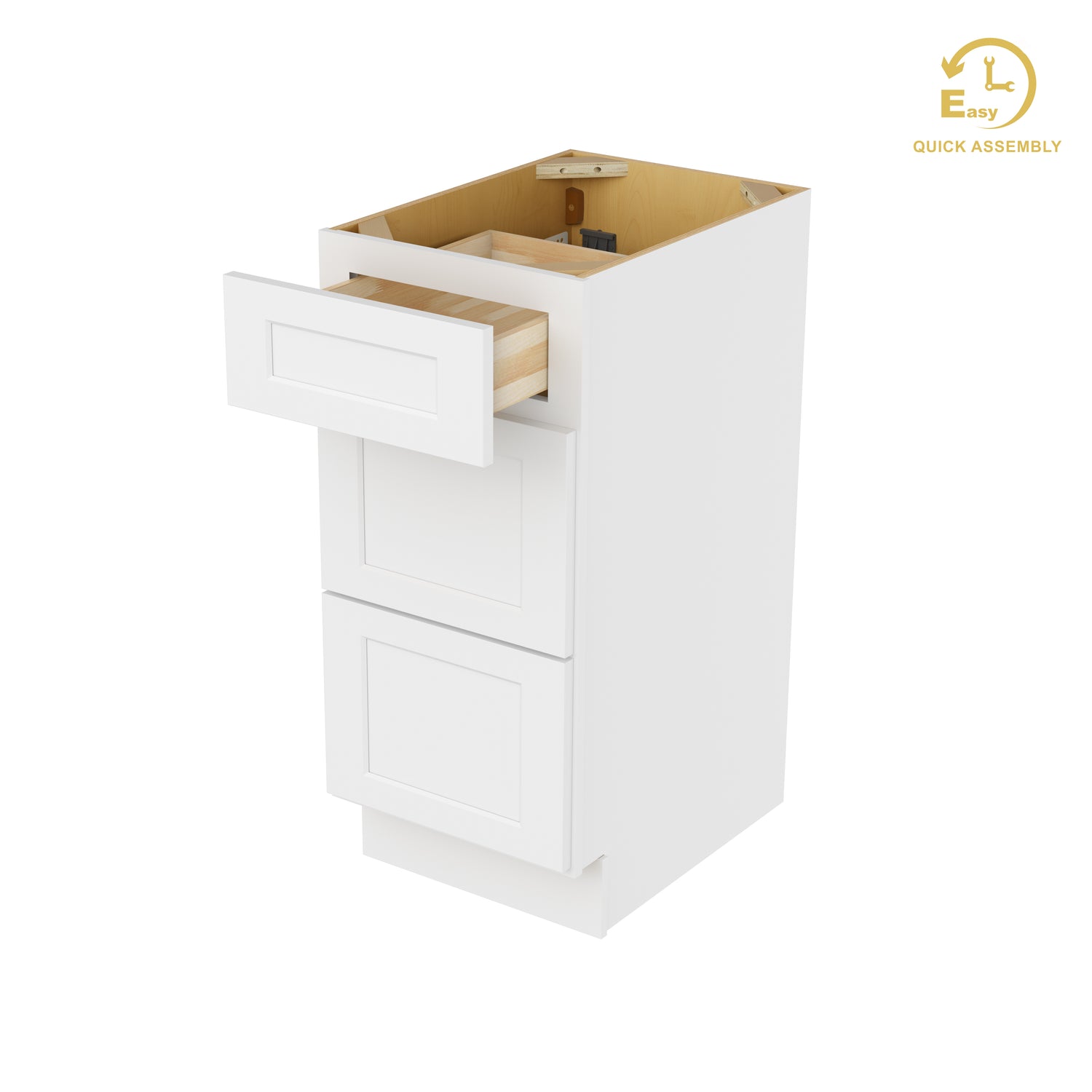 3VDB15 Shaker White Three Drawer Vanity Base Cabinet