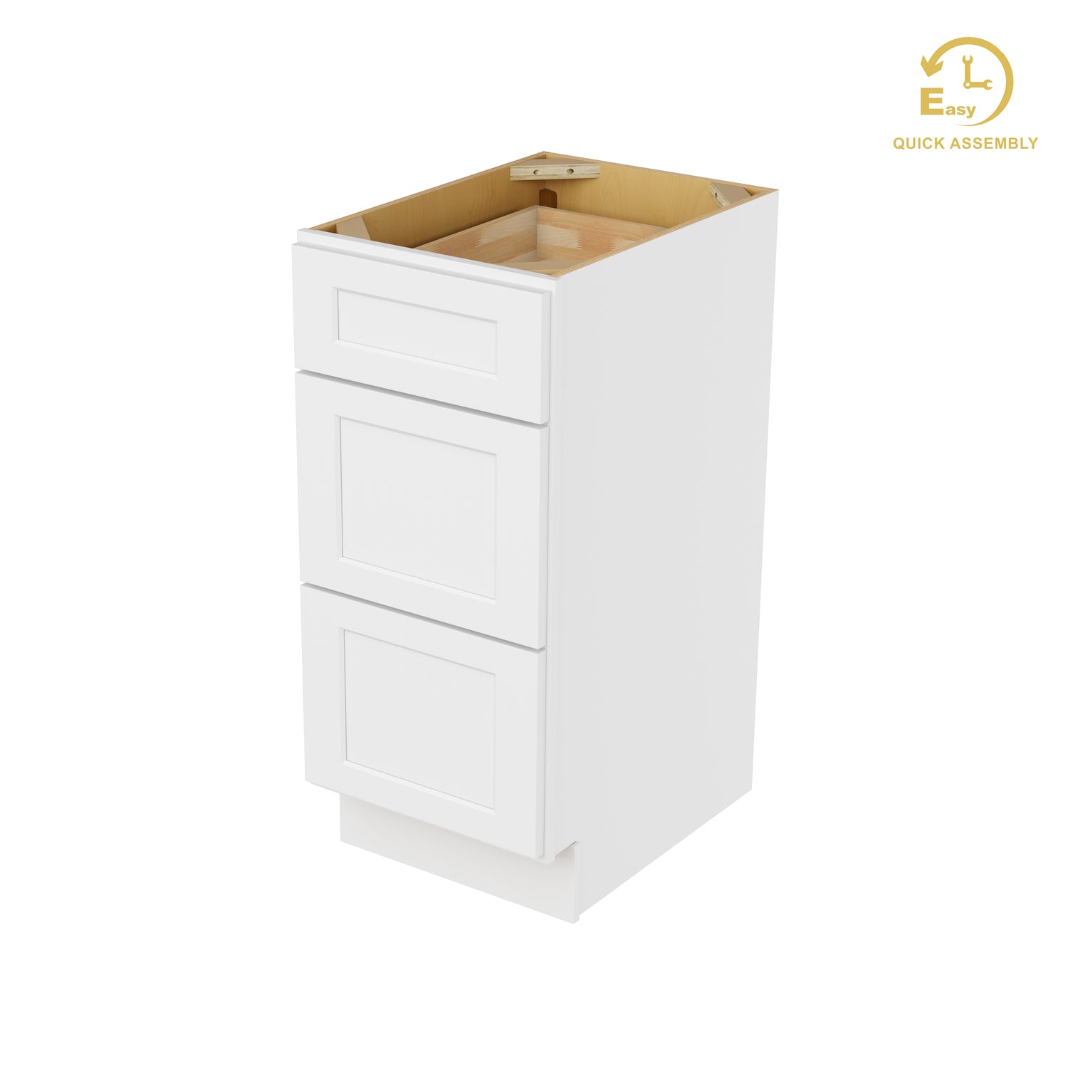 3VDB15 Shaker White Three Drawer Vanity Base Cabinet