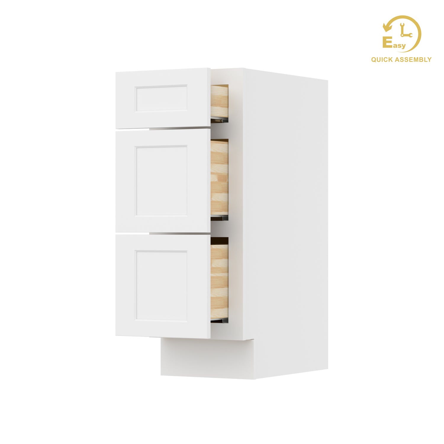 3VDB12 Shaker White Three Drawer Vanity Base Cabinet