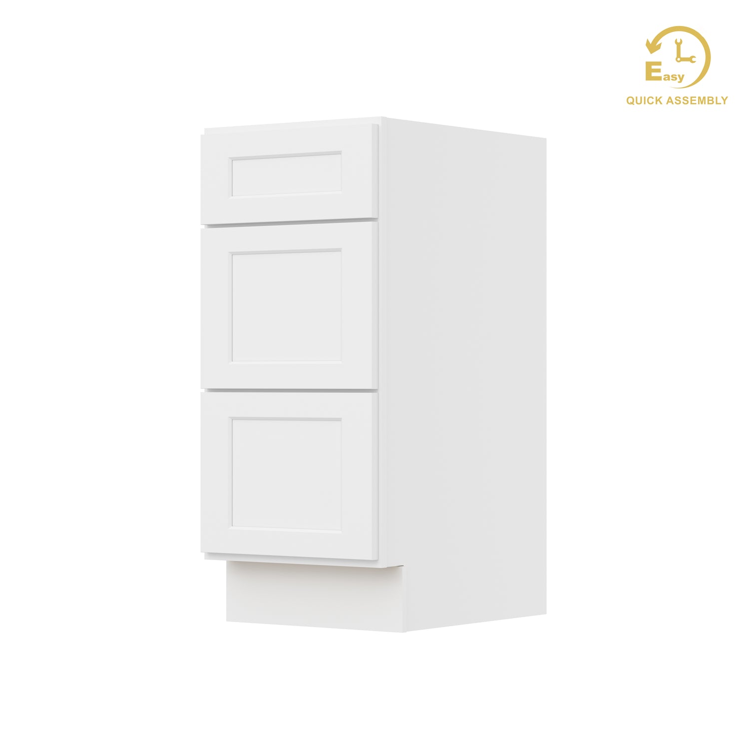 3VDB15 Shaker White Three Drawer Vanity Base Cabinet