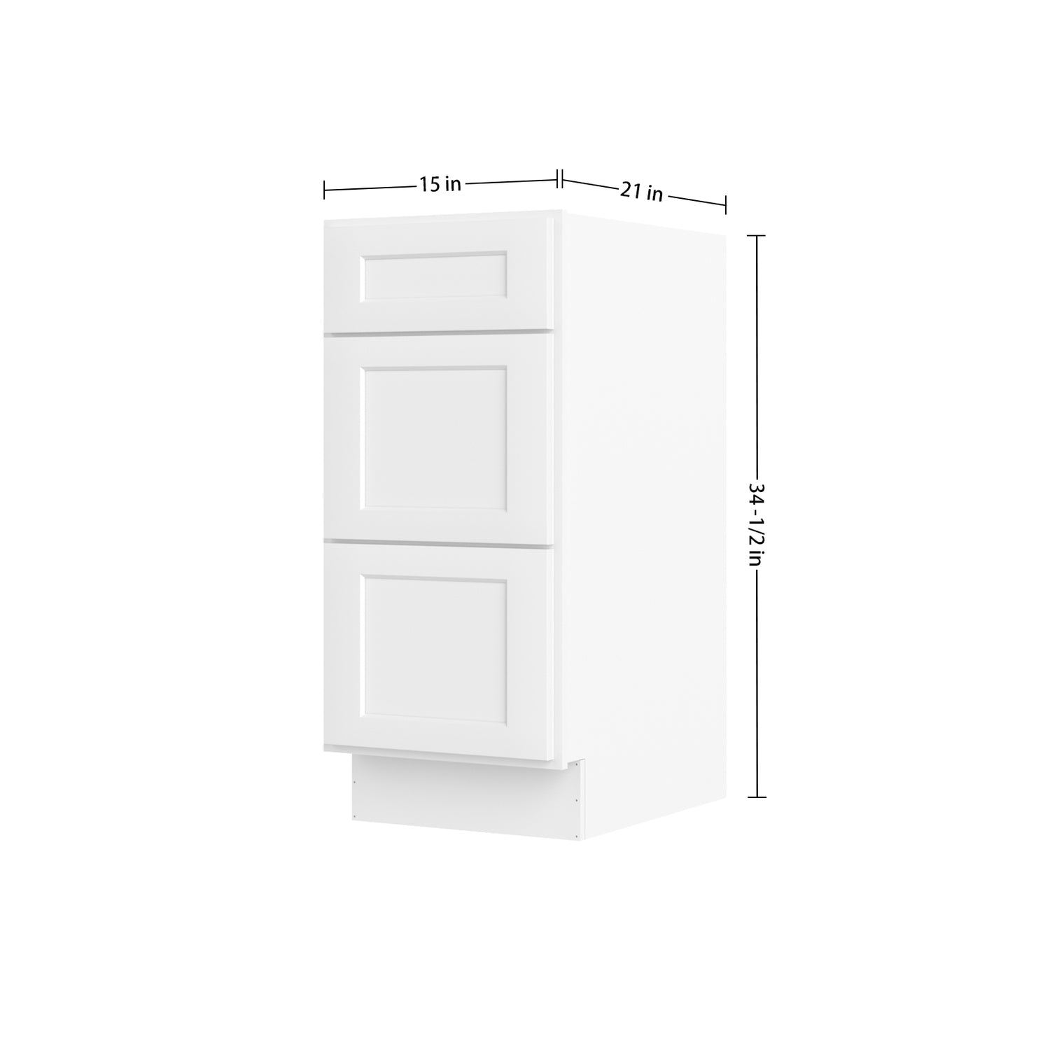 3VDB15 Shaker White Three Drawer Vanity Base Cabinet