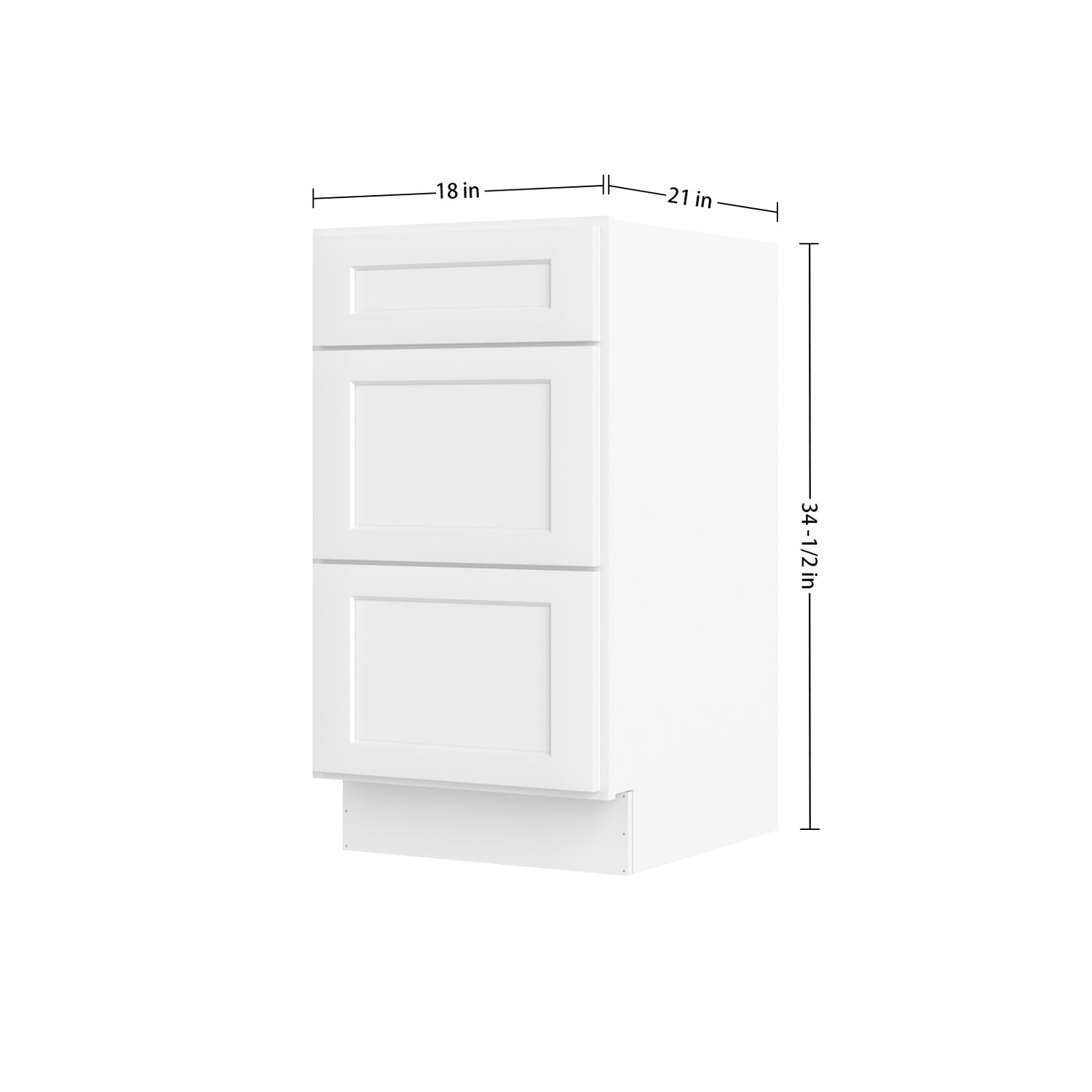 3VDB18 Shaker Antique White Three Drawer Vanity Base Cabinet