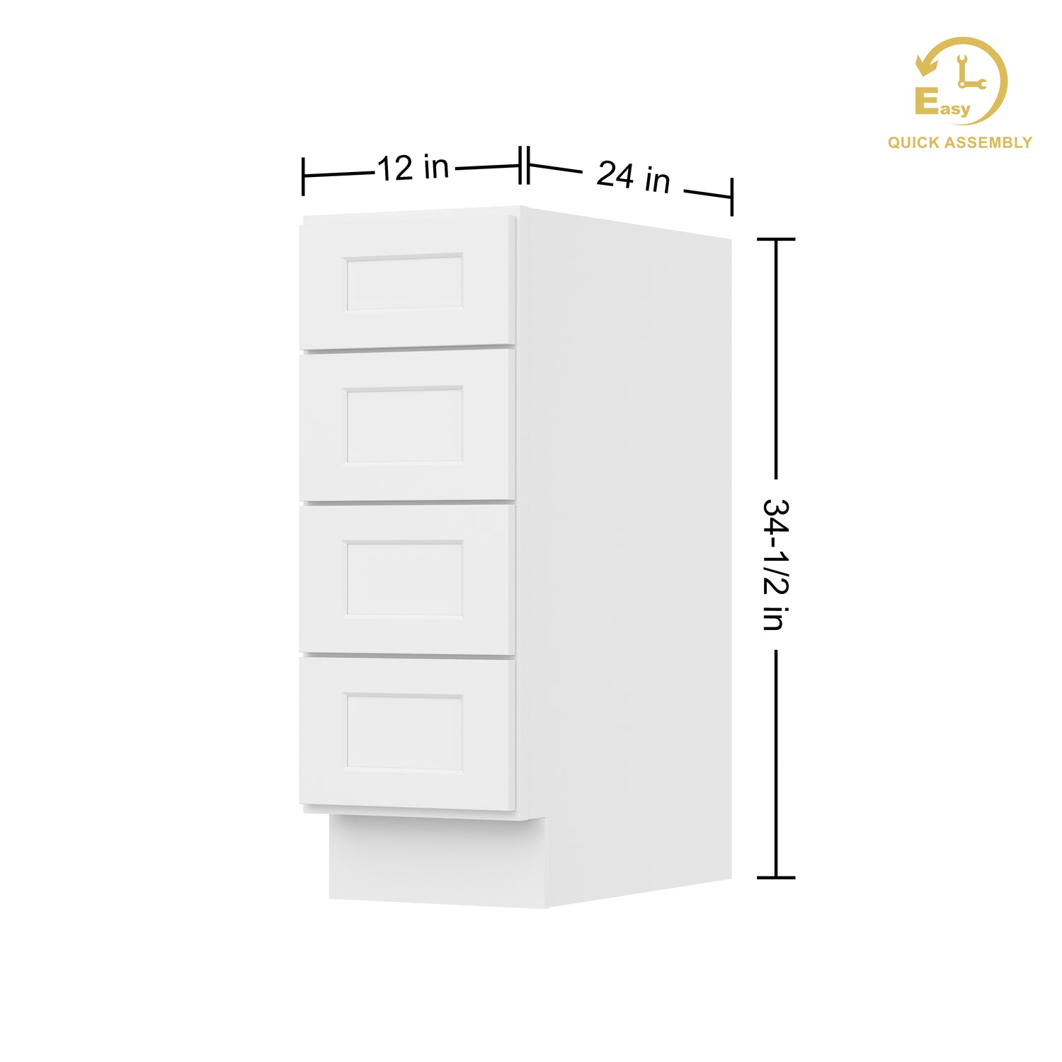 4DB12 Shaker White Four Drawer Base Cabinet