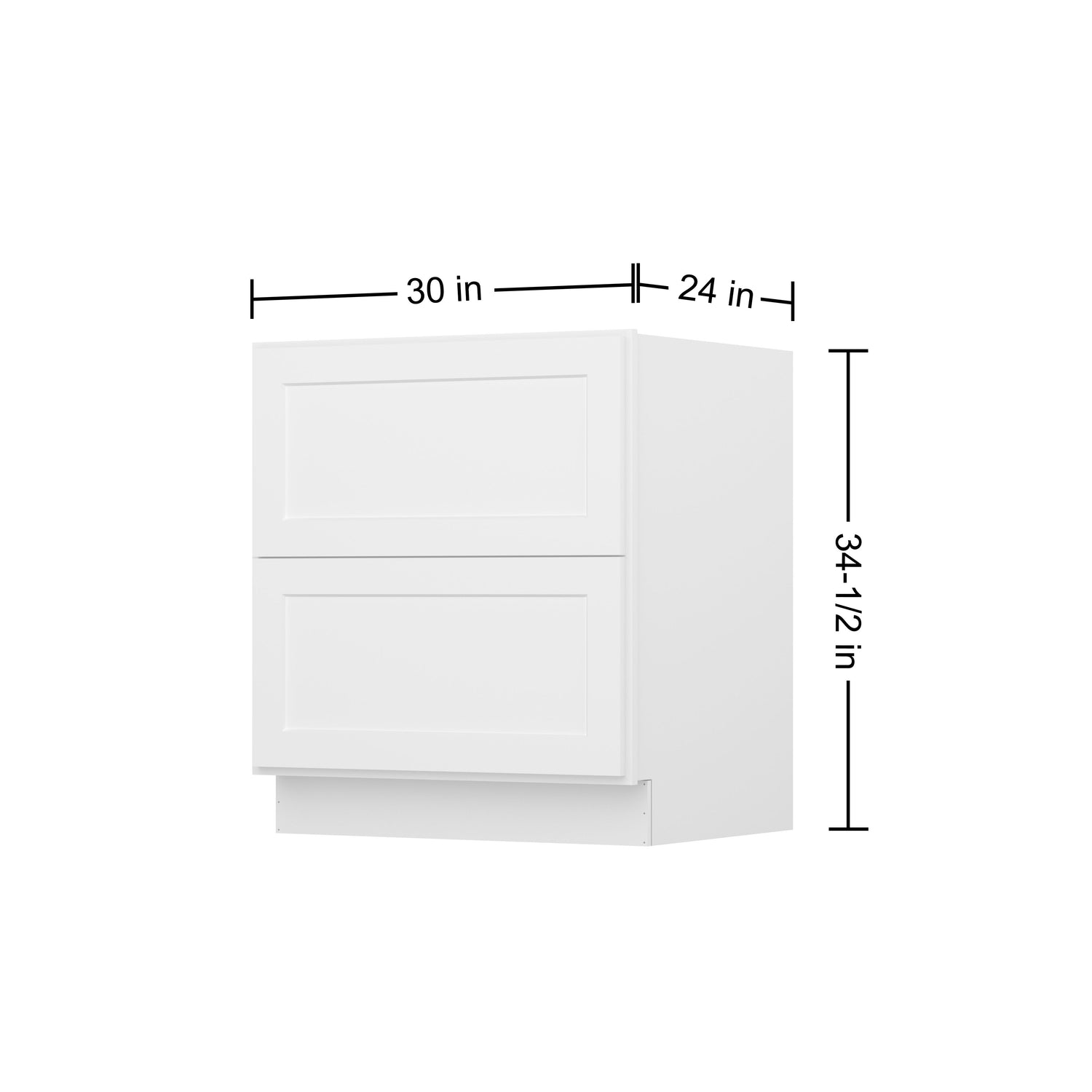 2DB30 Shaker White Two Drawer Base Cabinet