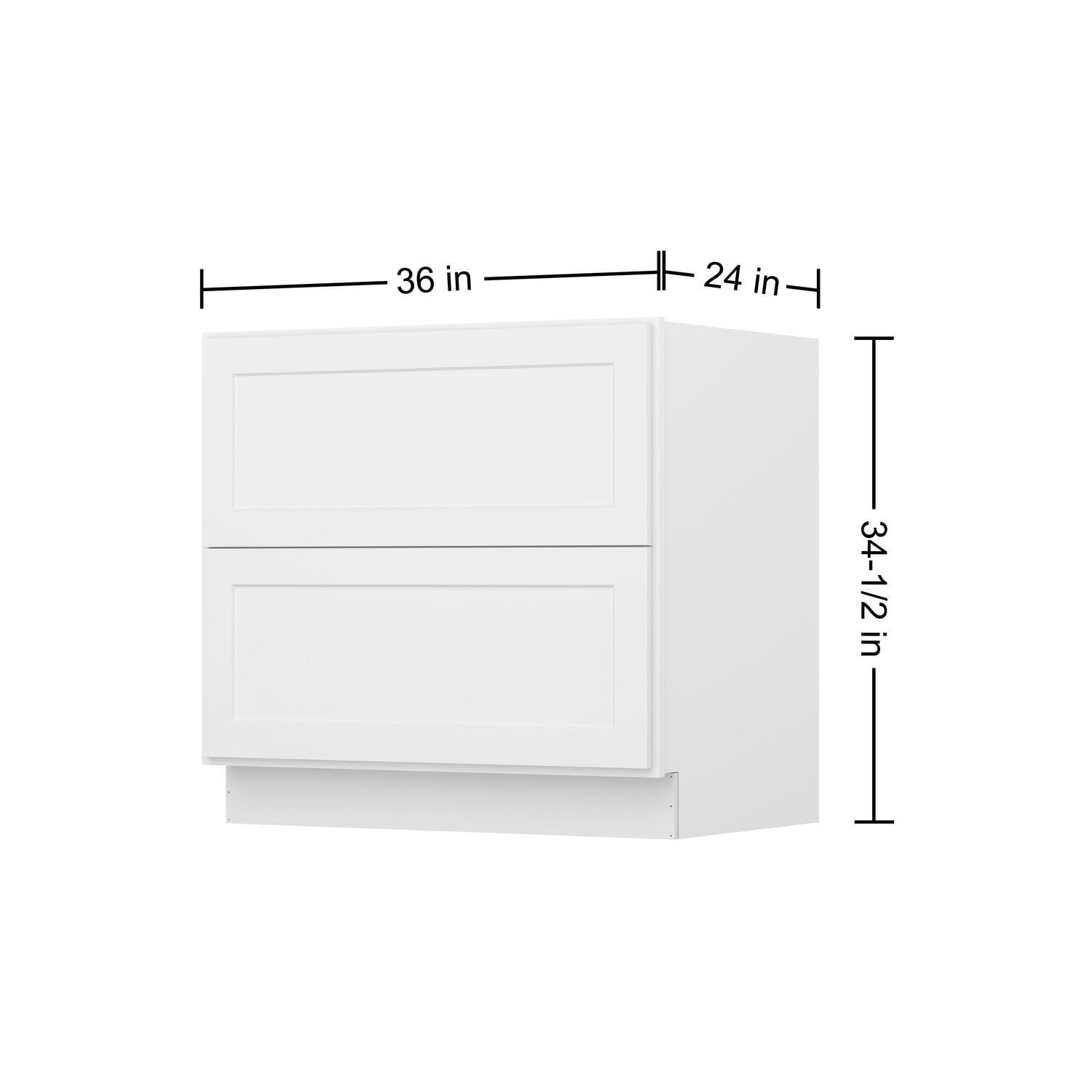 2DB36 Shaker White Two Drawer Base Cabinet