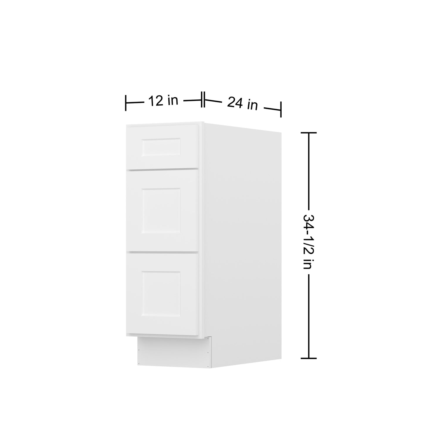 3DB12 Shaker White Three Drawer Base Cabinet