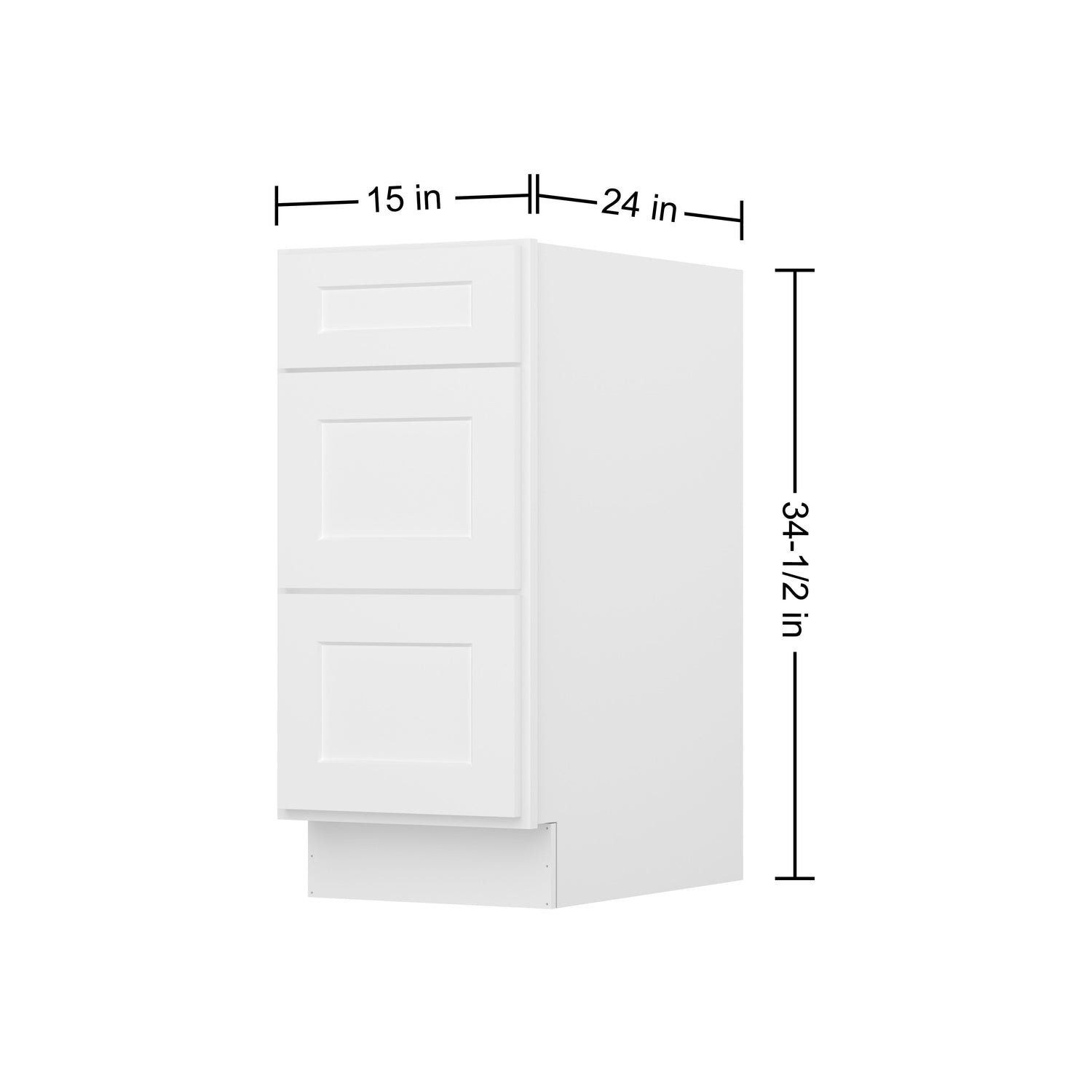 3DB15 Shaker White Three Drawer Base Cabinet