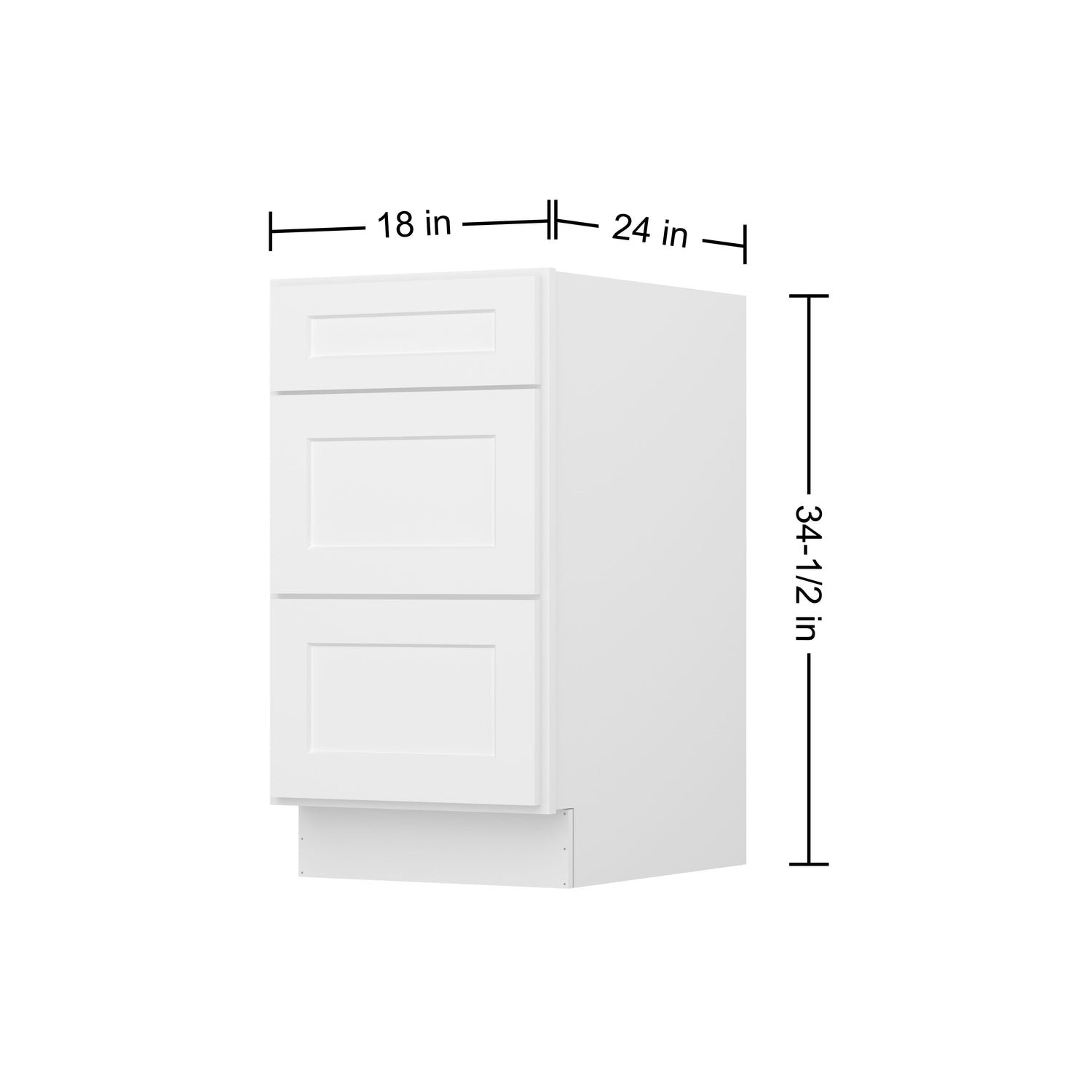 3DB18 Shaker White Three Drawer Base Cabinet