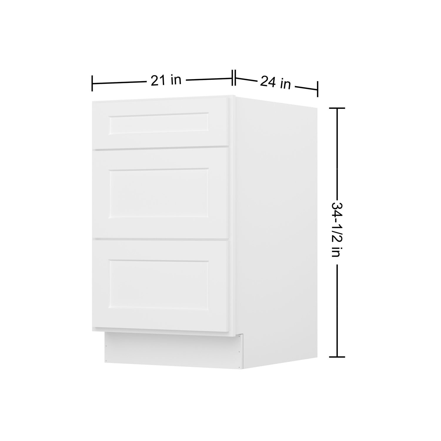 3DB21 Shaker White Three Drawer Base Cabinet