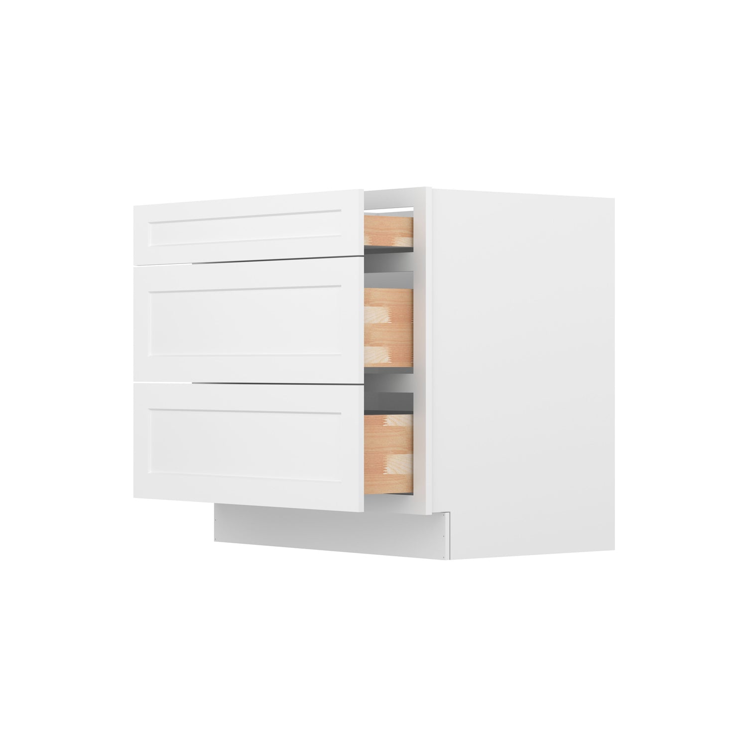 3DB36 Shaker White Three Drawer Base Cabinet