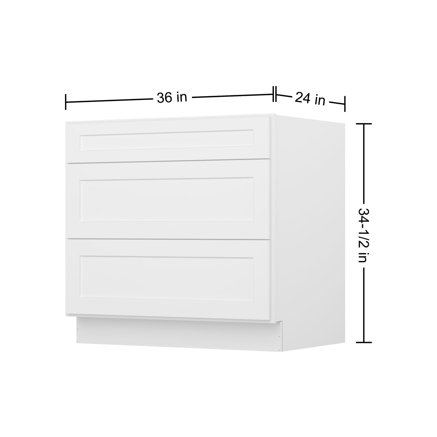 3DB36 Shaker White Three Drawer Base Cabinet