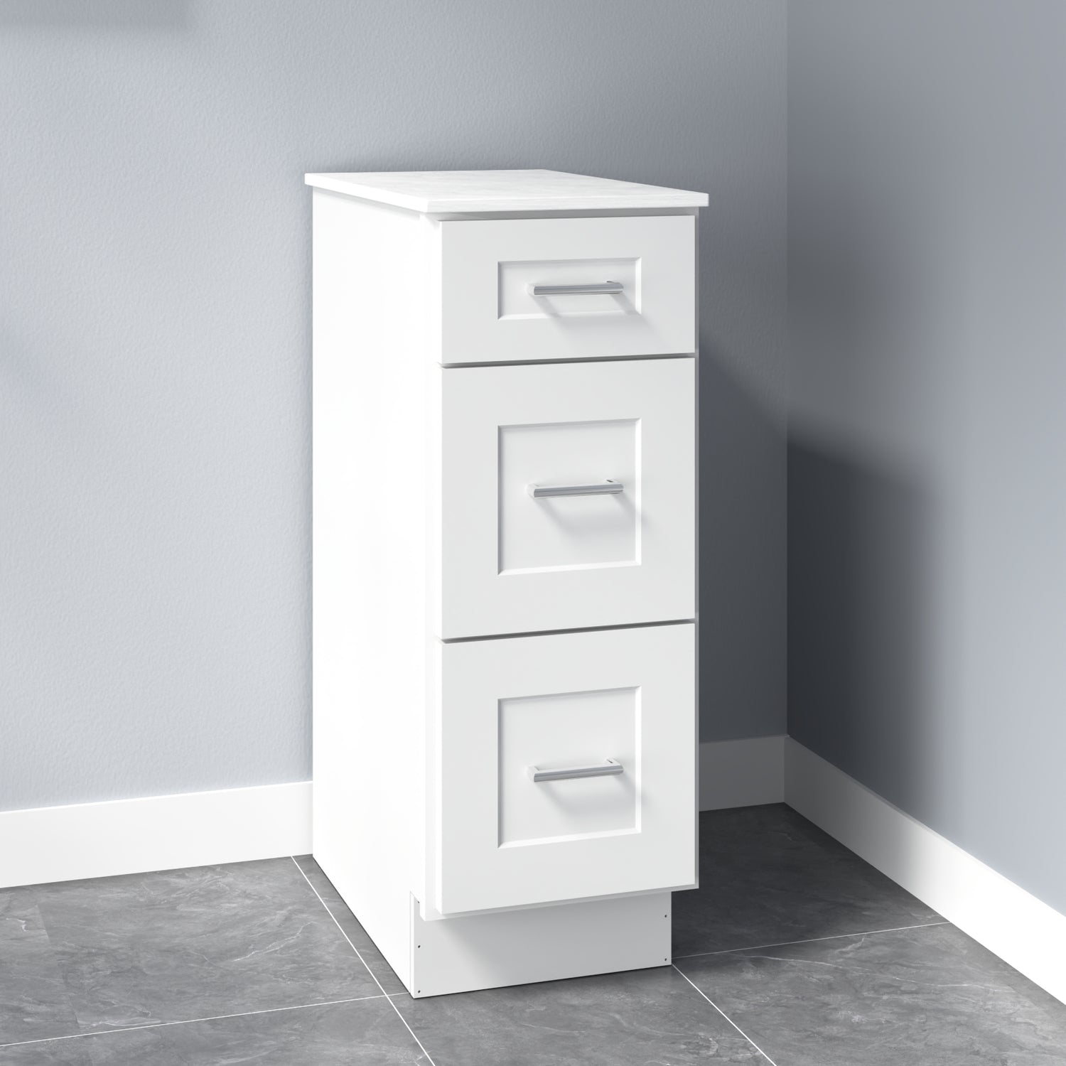 3VDB12 Shaker White Three Drawer Vanity Base Cabinet