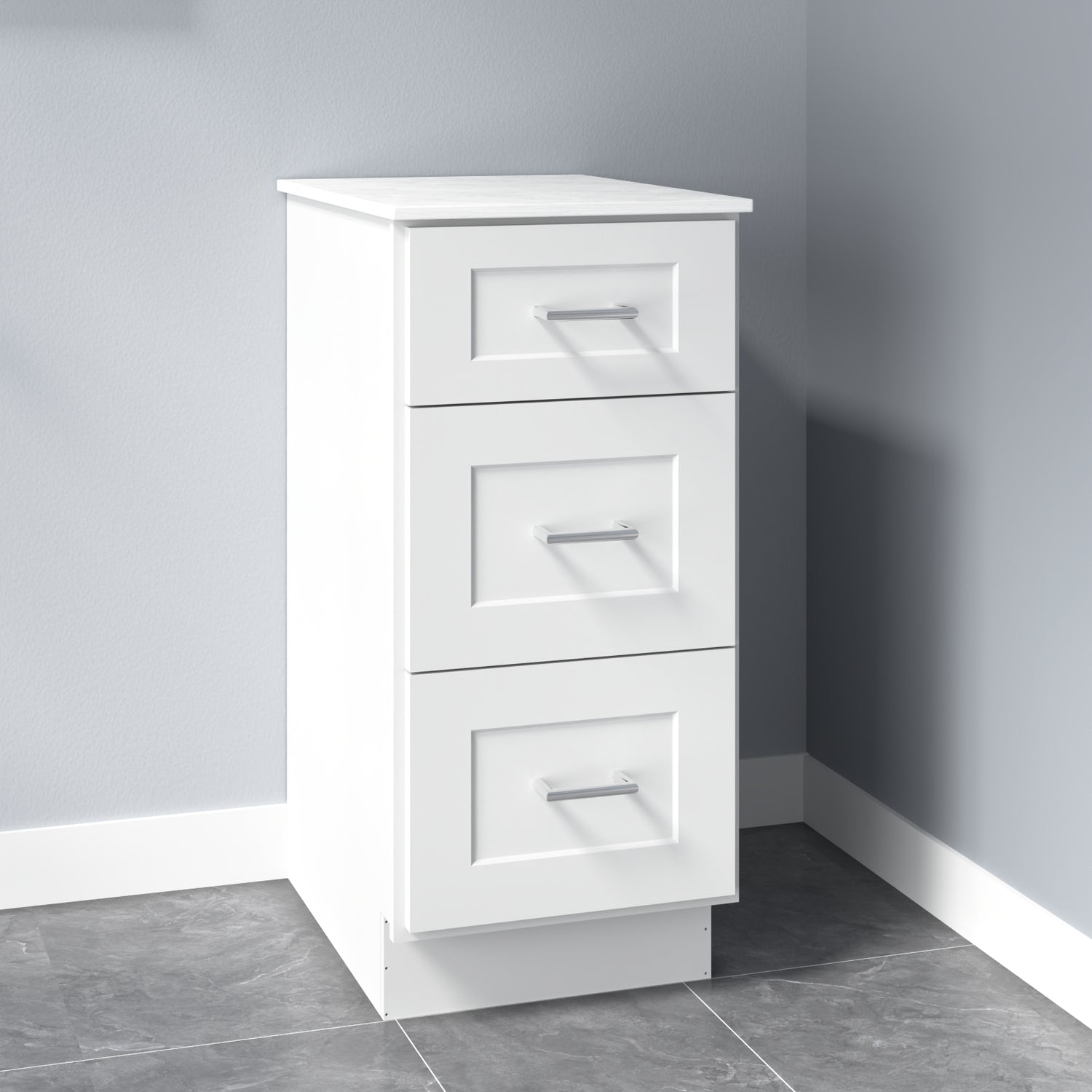 3VDB15 Shaker White Three Drawer Vanity Base Cabinet