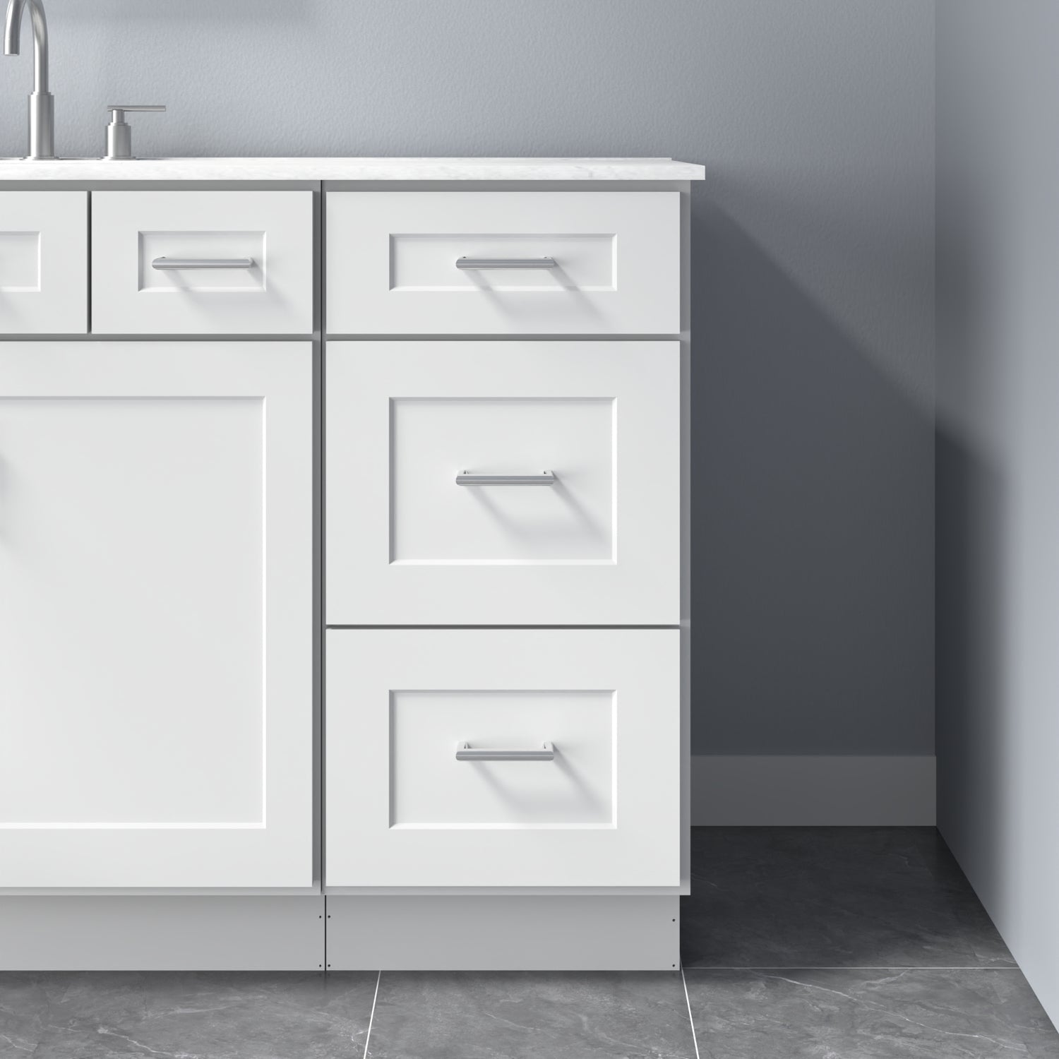 3VDB15 Shaker White Three Drawer Vanity Base Cabinet