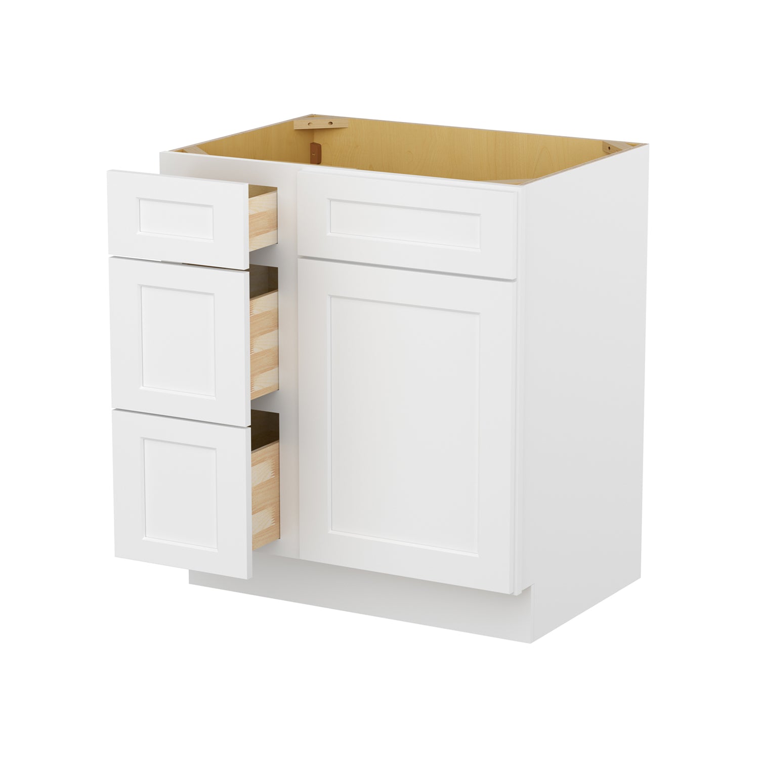 V3021DL Shaker White Vanity Combo Base Cabinet Left