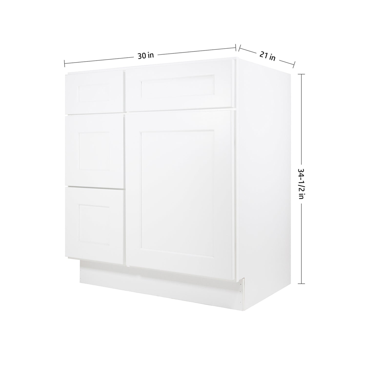 V3021DL Shaker White Vanity Combo Base Cabinet Left