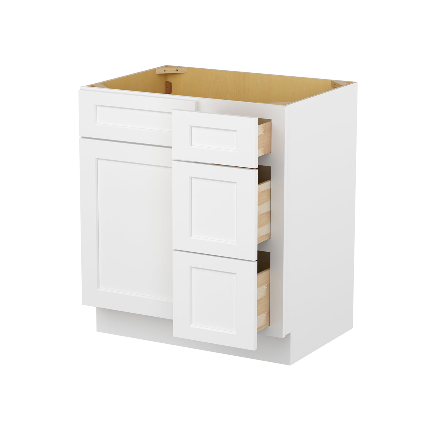 V3021DR Shaker White Vanity Combo Base Cabinet Right